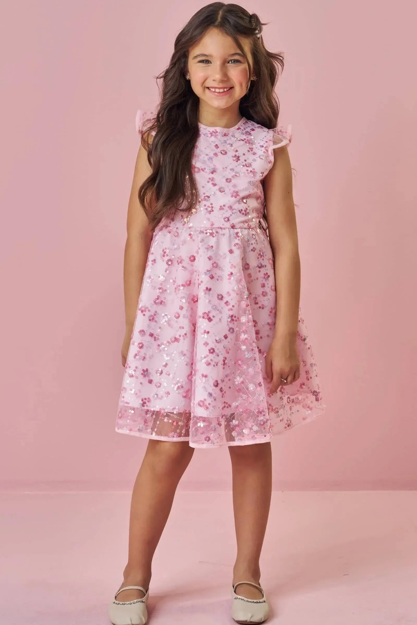 Vestido em Tule Bordado Paetê 90417 Kukiê Infantil Menina