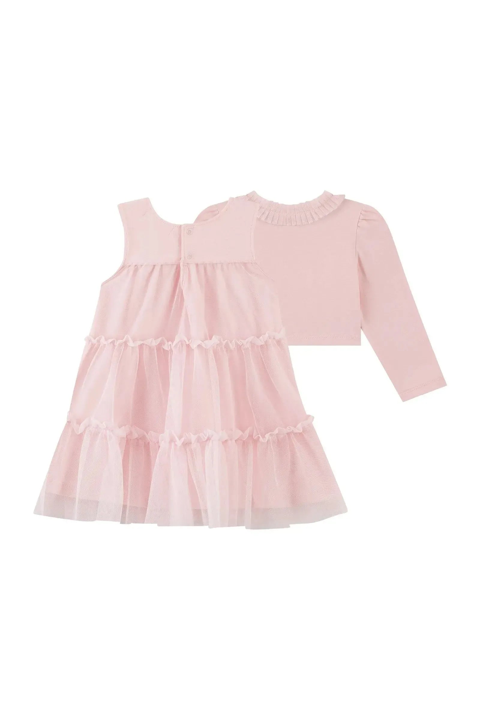 Vestido em Tule com Elastano e Casaqueto em Cotton 92145 Kukiê Bebê Menina