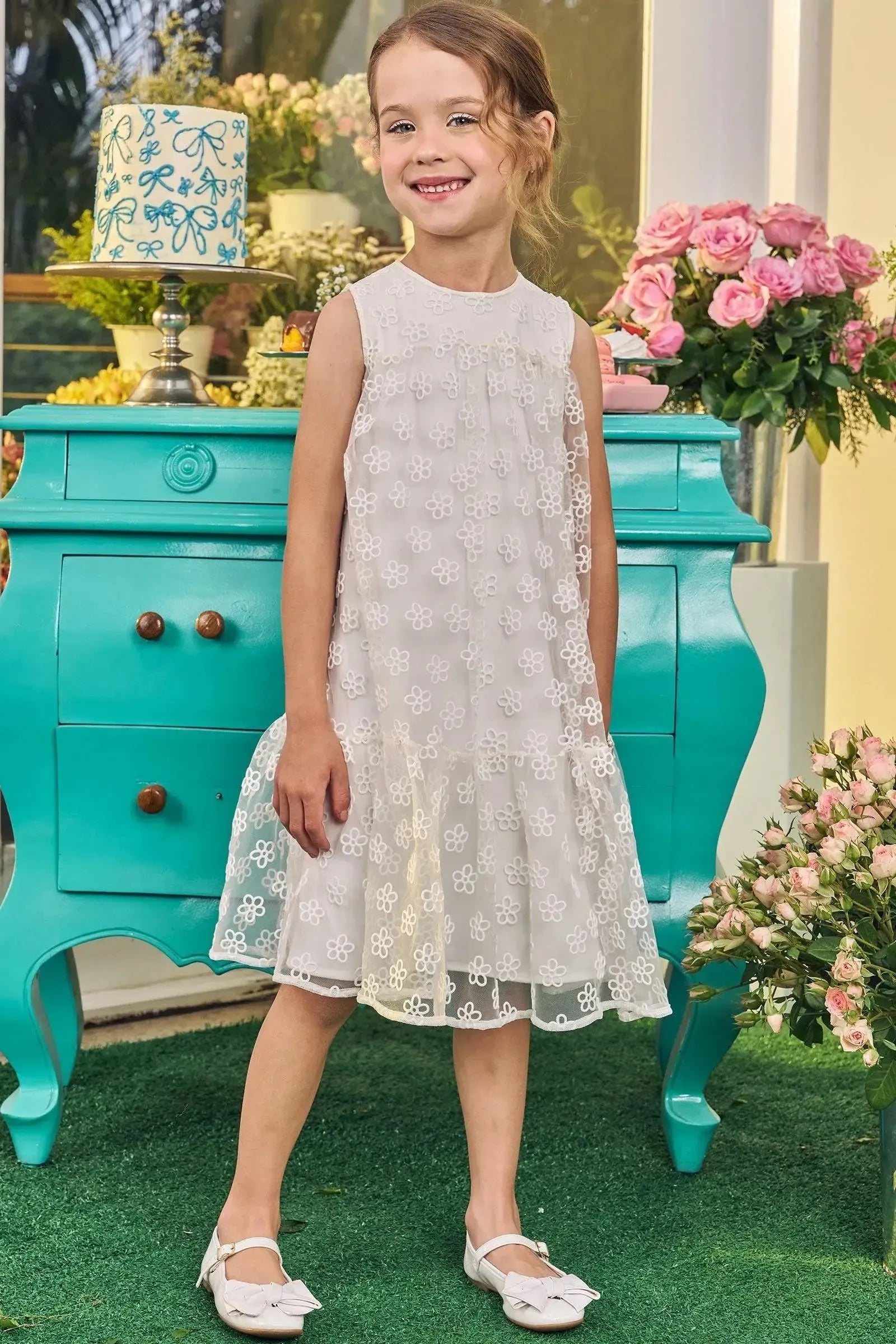Vestido em Tule Flocado 83191 Kukiê Infantil Menina