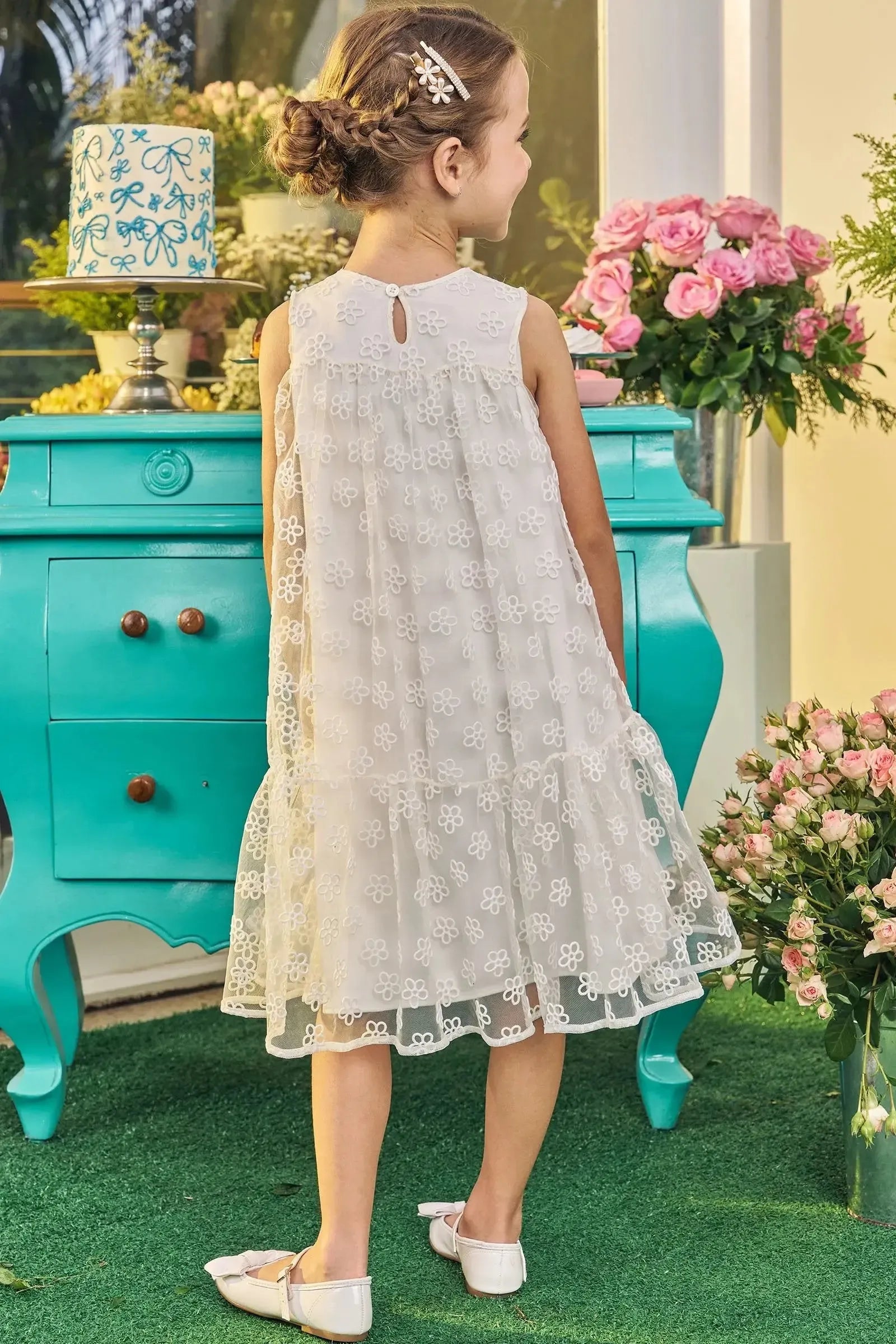 Vestido em Tule Flocado 83191 Kukiê Infantil Menina