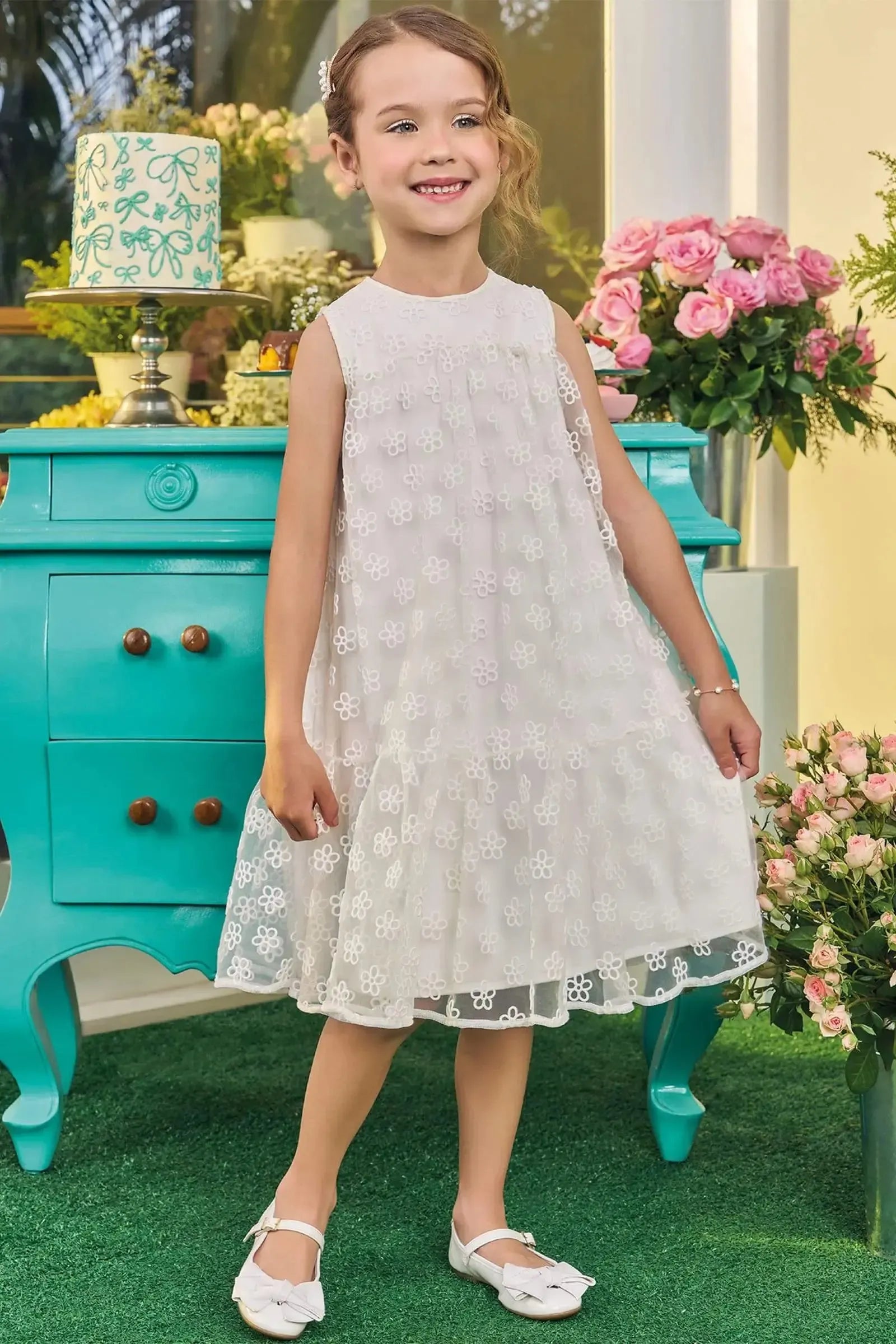 Vestido em Tule Flocado 83191 Kukiê Infantil Menina
