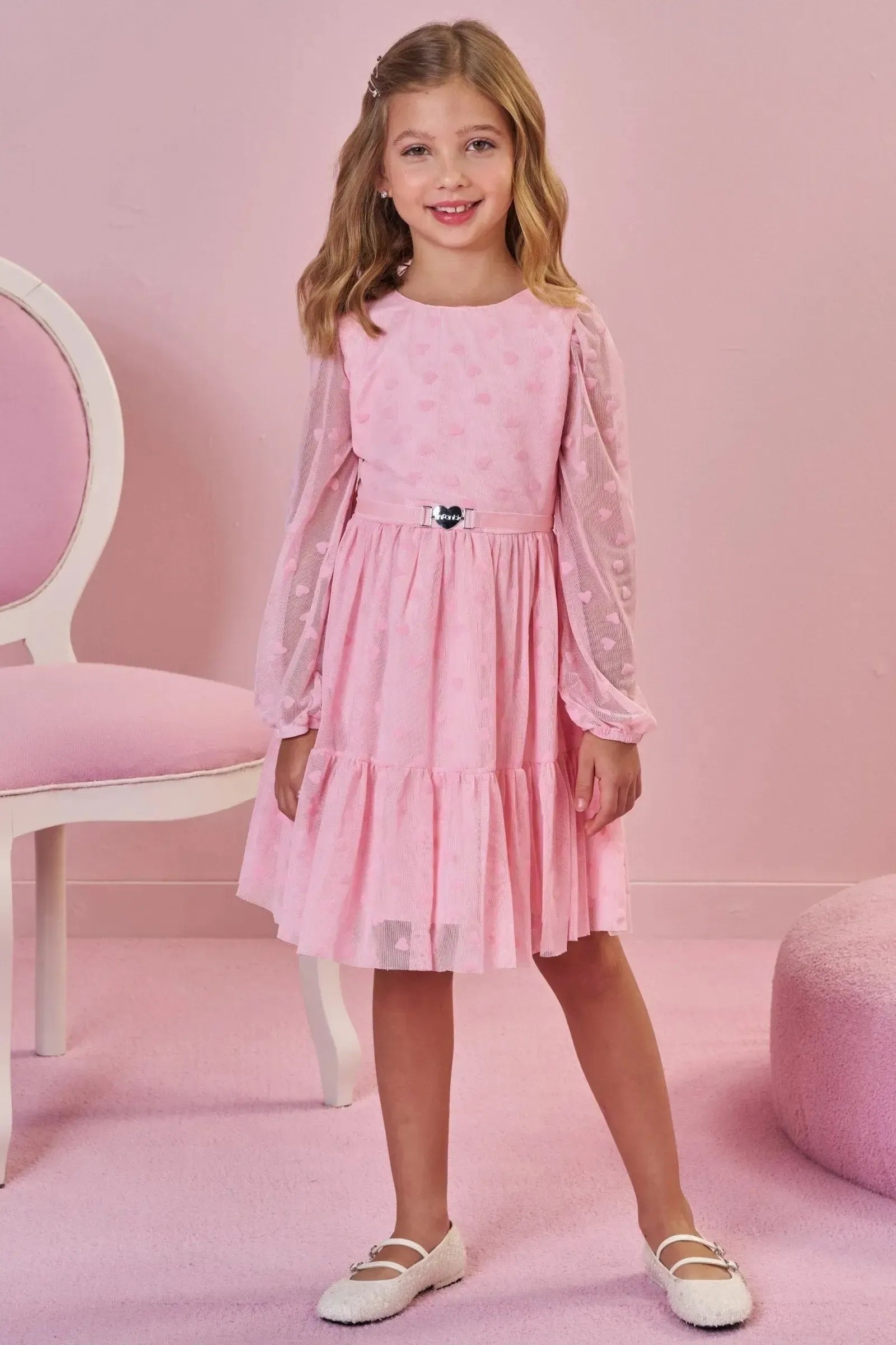 Vestido em Tule Flocking Coração 89446 Infanti Infantil Menina