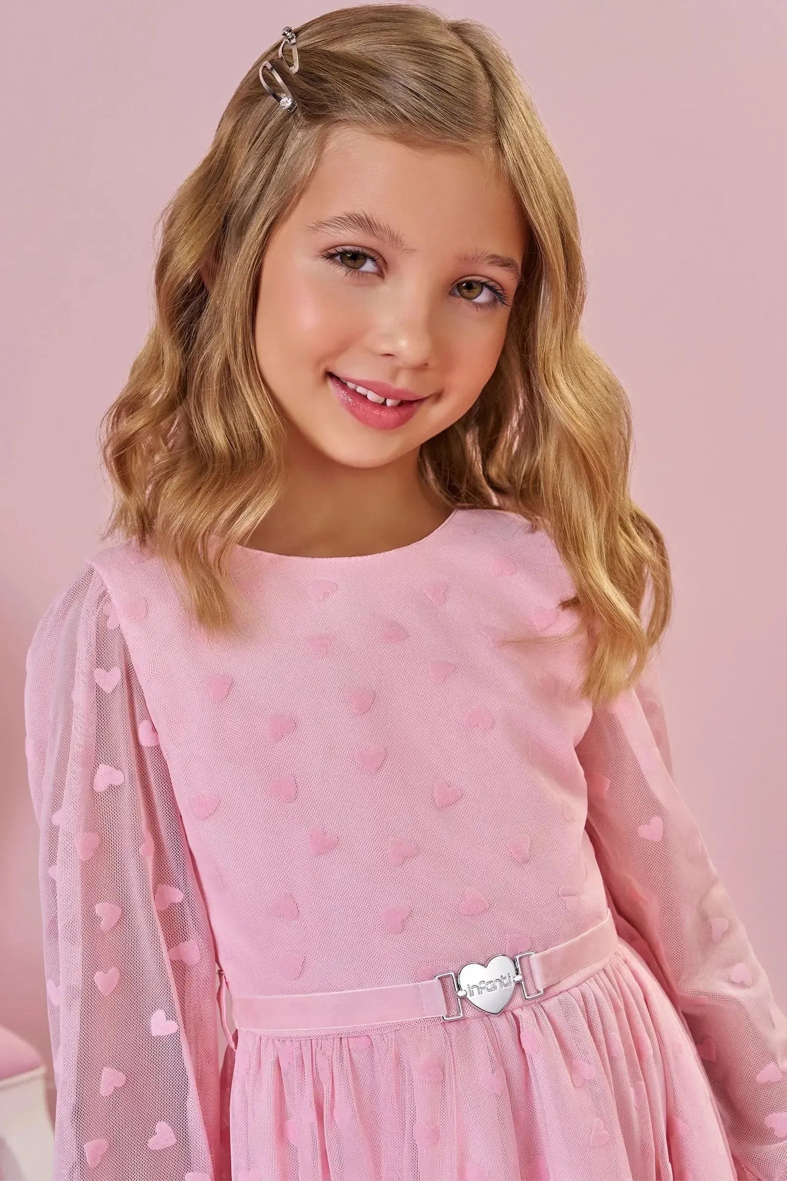 Vestido em Tule Flocking Coração 89446 Infanti Infantil Menina