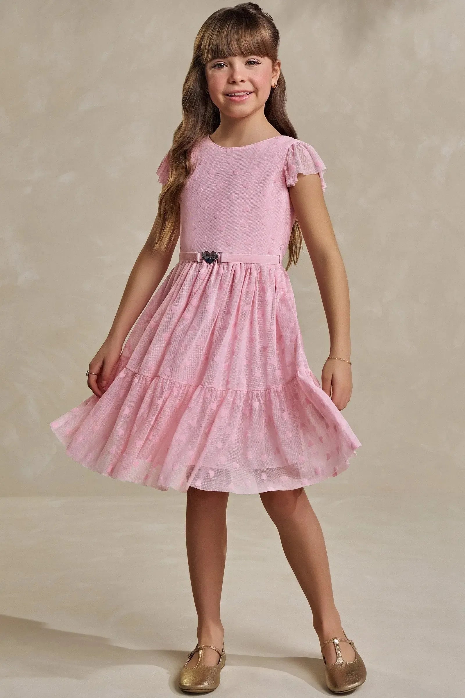 Vestido em Tule Flocking Coração 93443 Infanti Infantil Menina