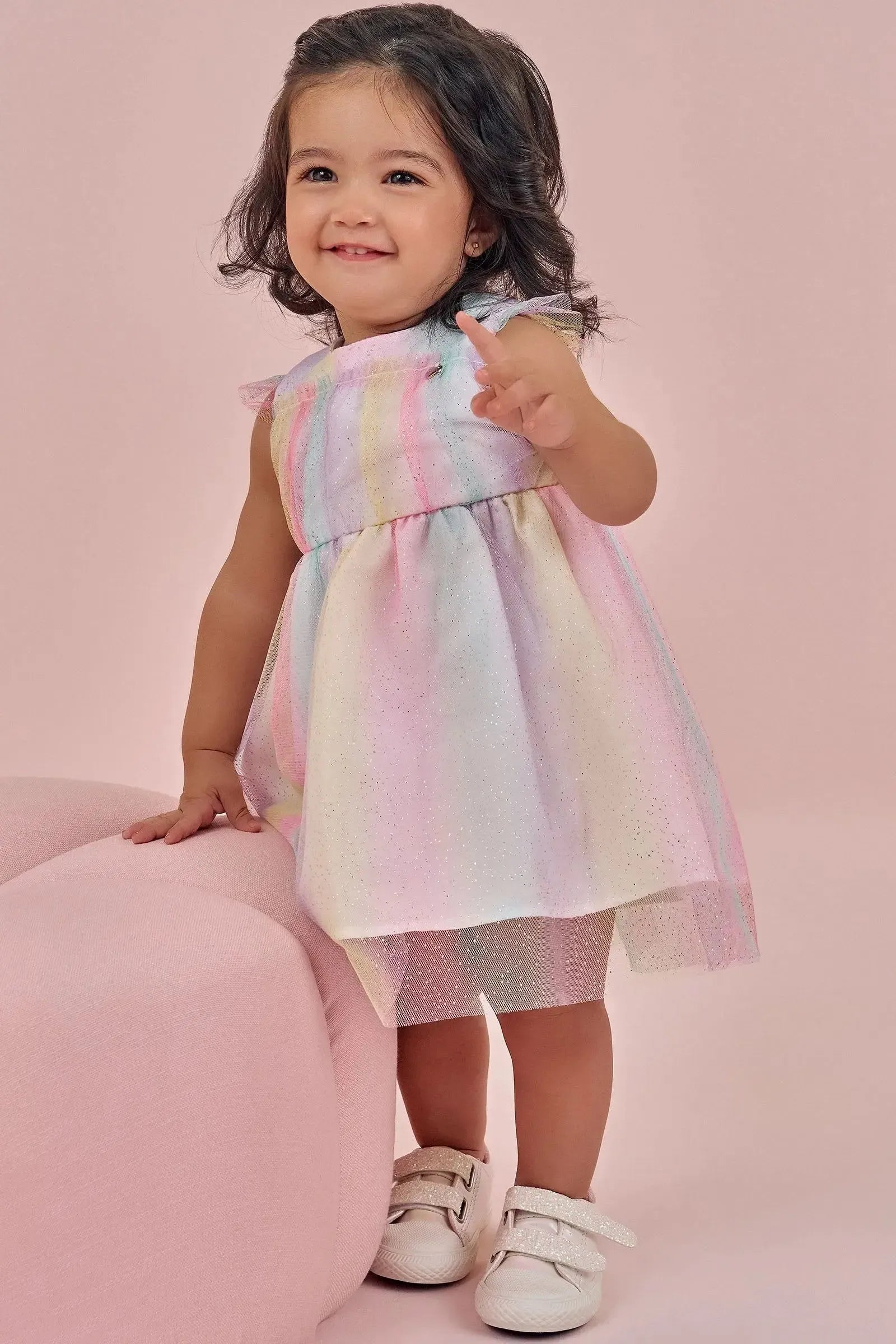 Vestido em Tule Foil Degradê 87092 Infanti Bebê Menina