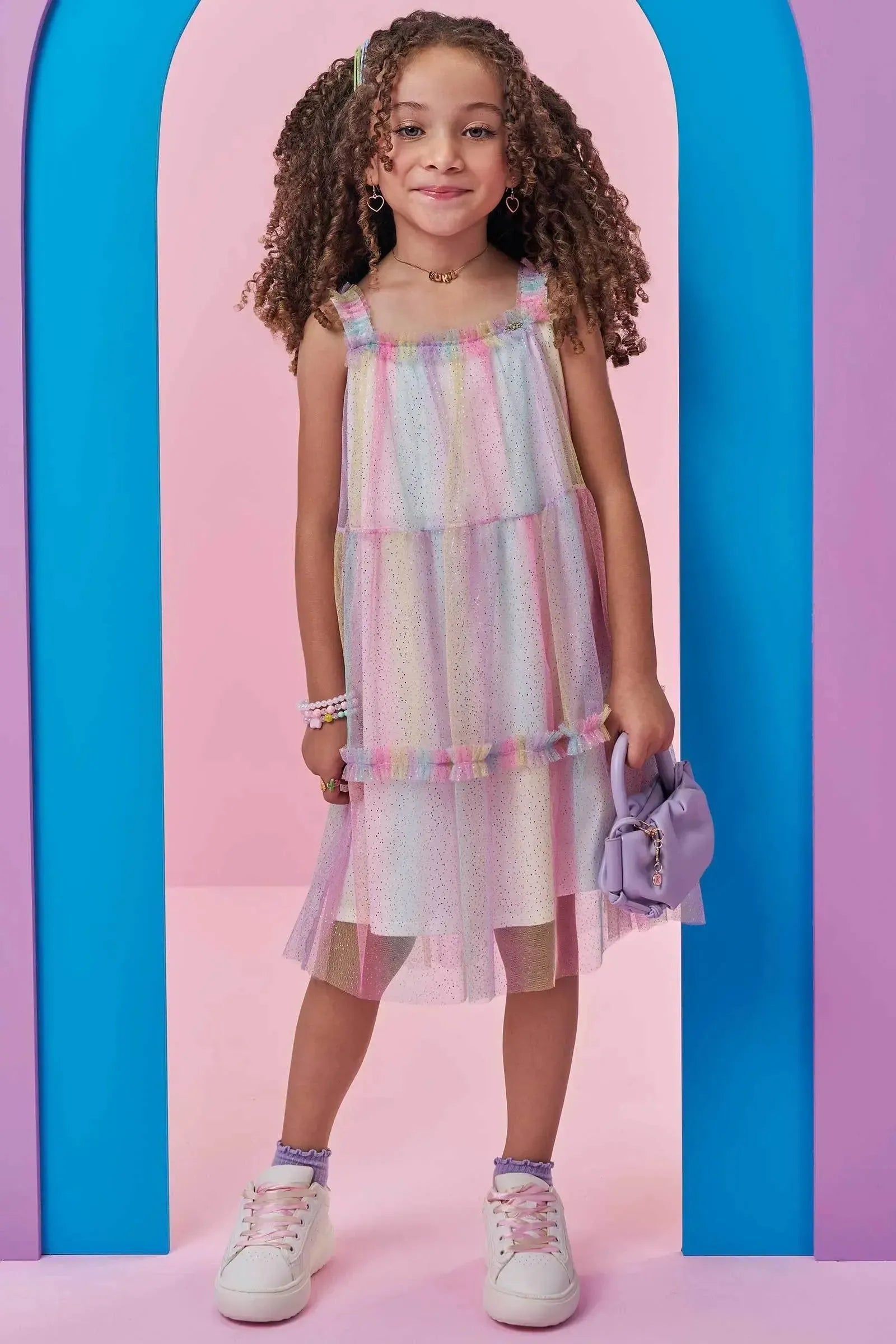 Vestido em Tule Foil Degradê 99637 Kukiê Infantil Menina