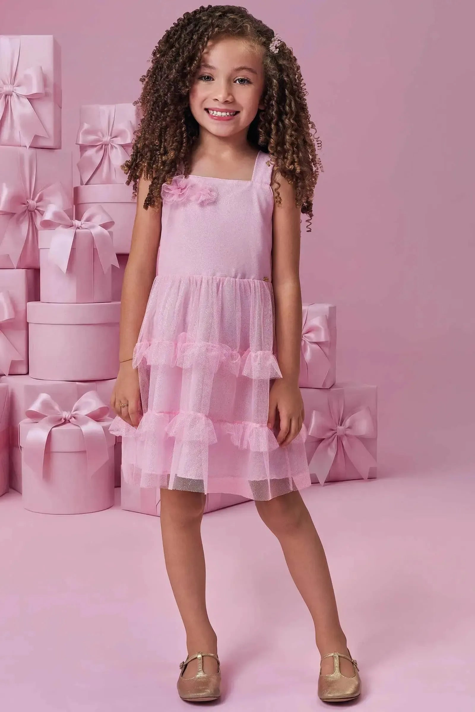 Vestido em Tule Glitter 98850 Kukiê Infantil Menina