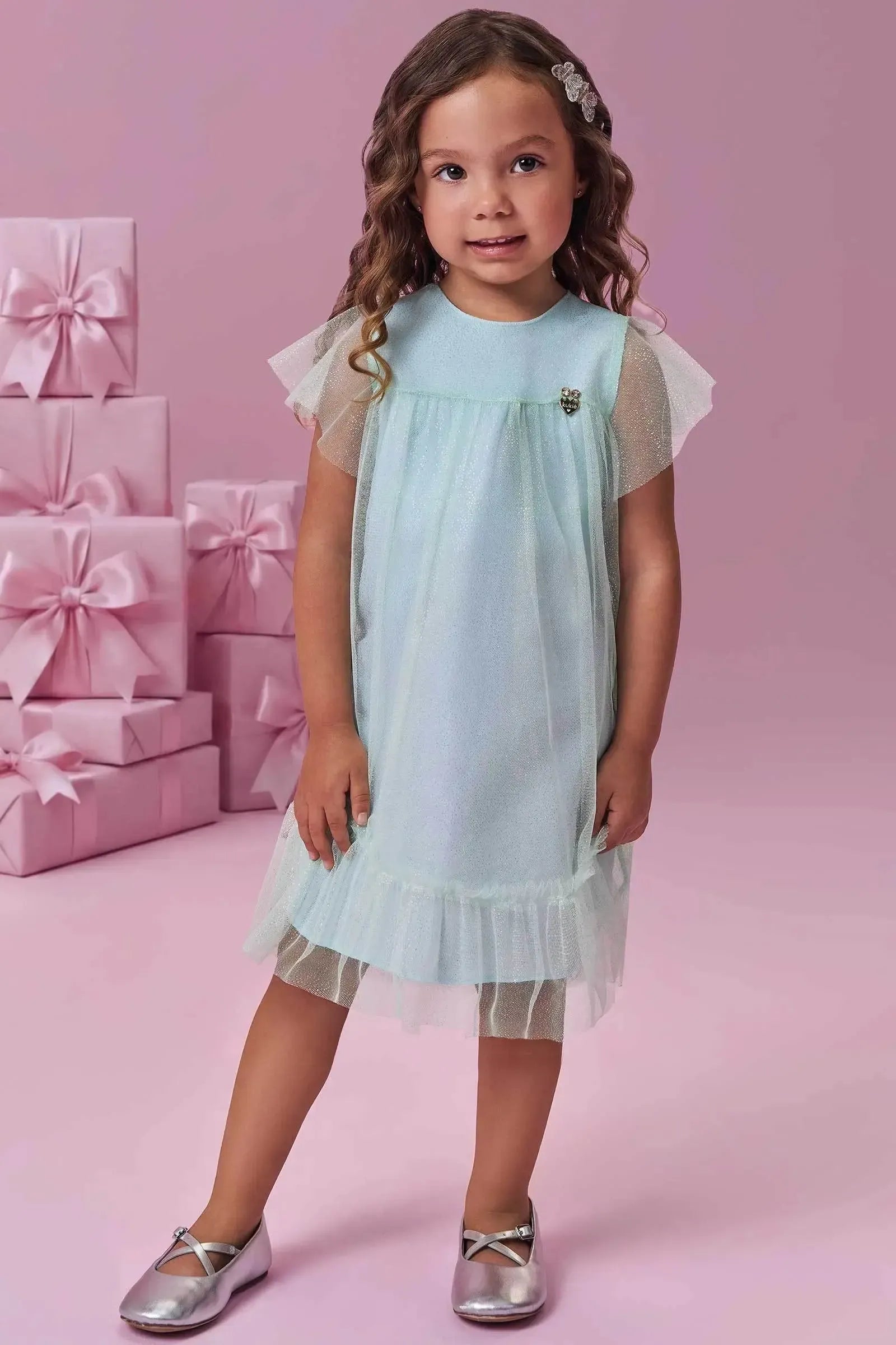 Vestido em Tule Glitter 98858 Kukiê Infantil Menina
