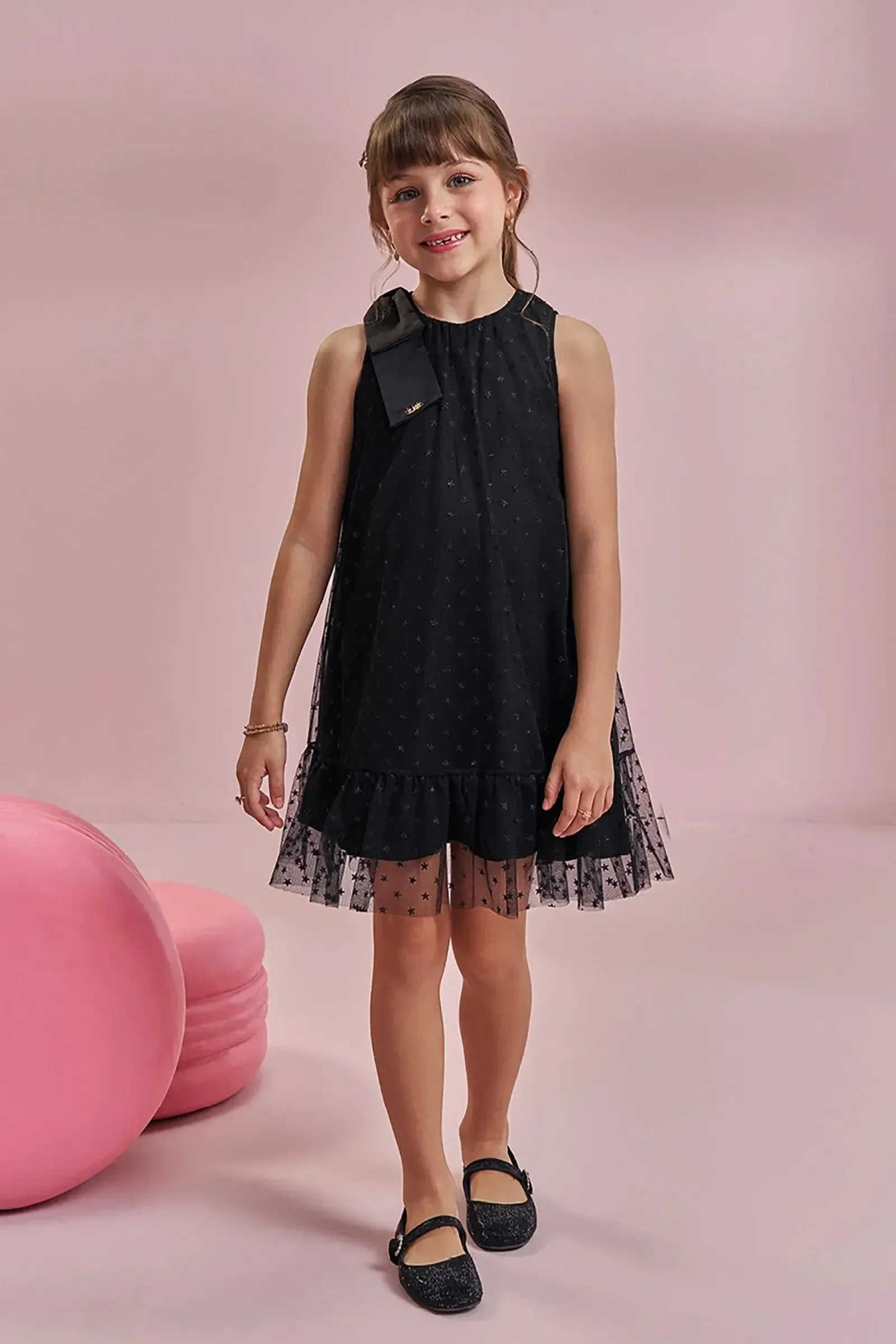 Vestido em Tule Glitter Estrelas 96564 Kukiê Infantil Menina