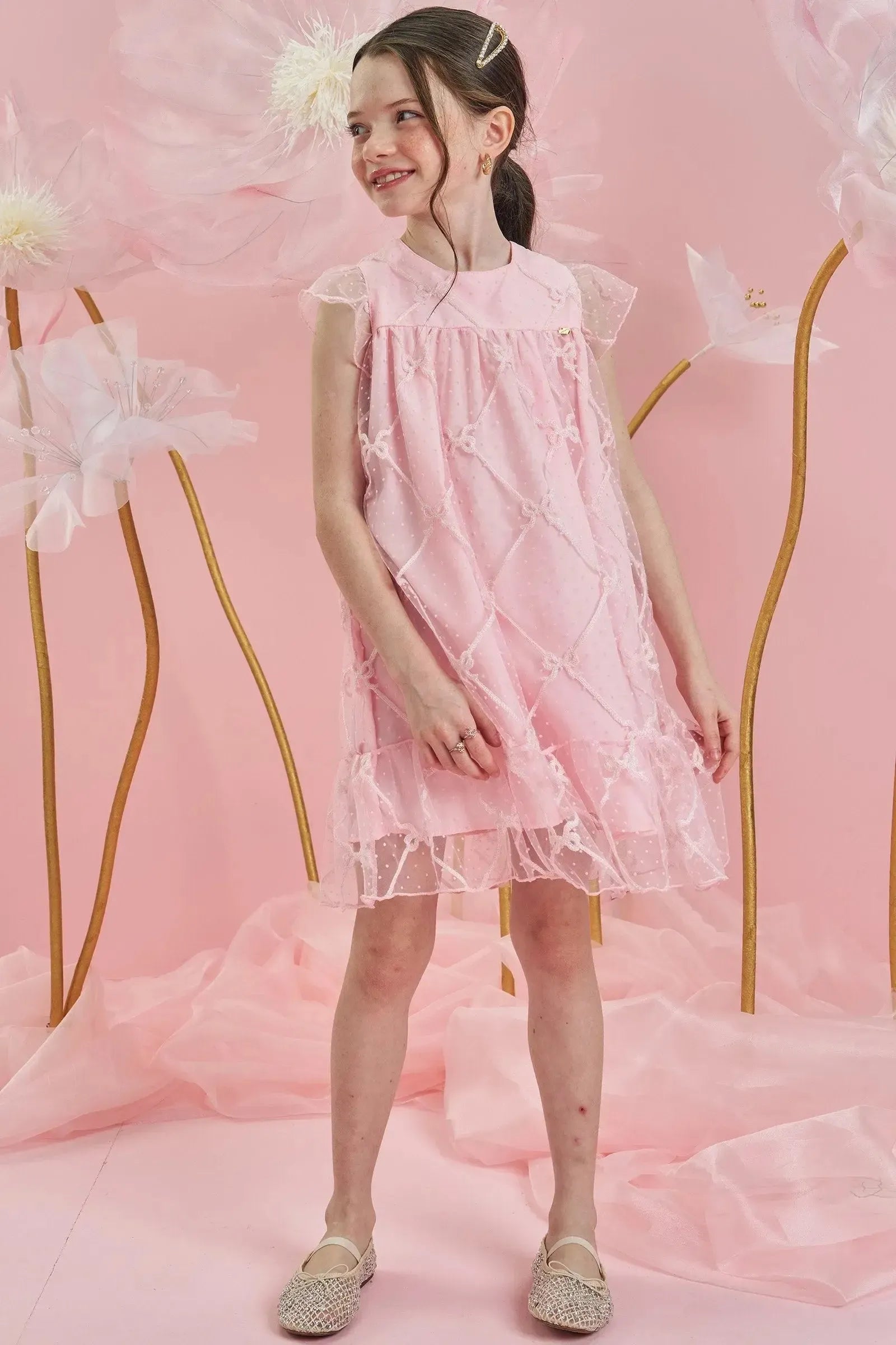 Vestido em Tule Laços 84009 Infanti Infantil Menina