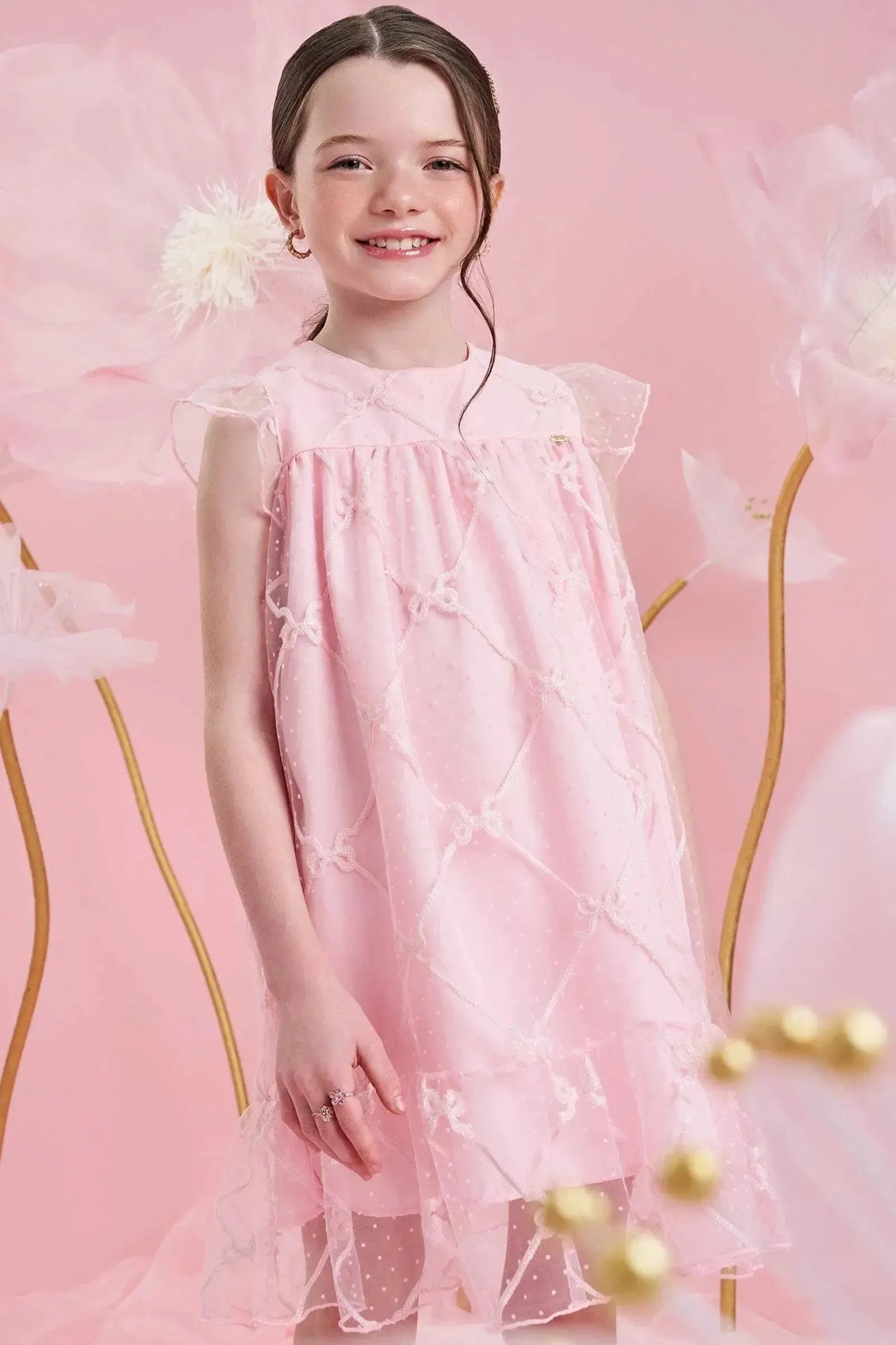 Vestido em Tule Laços 84009 Infanti Infantil Menina