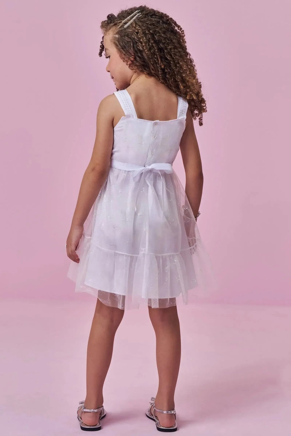 Vestido em Tule Laços Foil 98844 Kukiê Infantil Menina