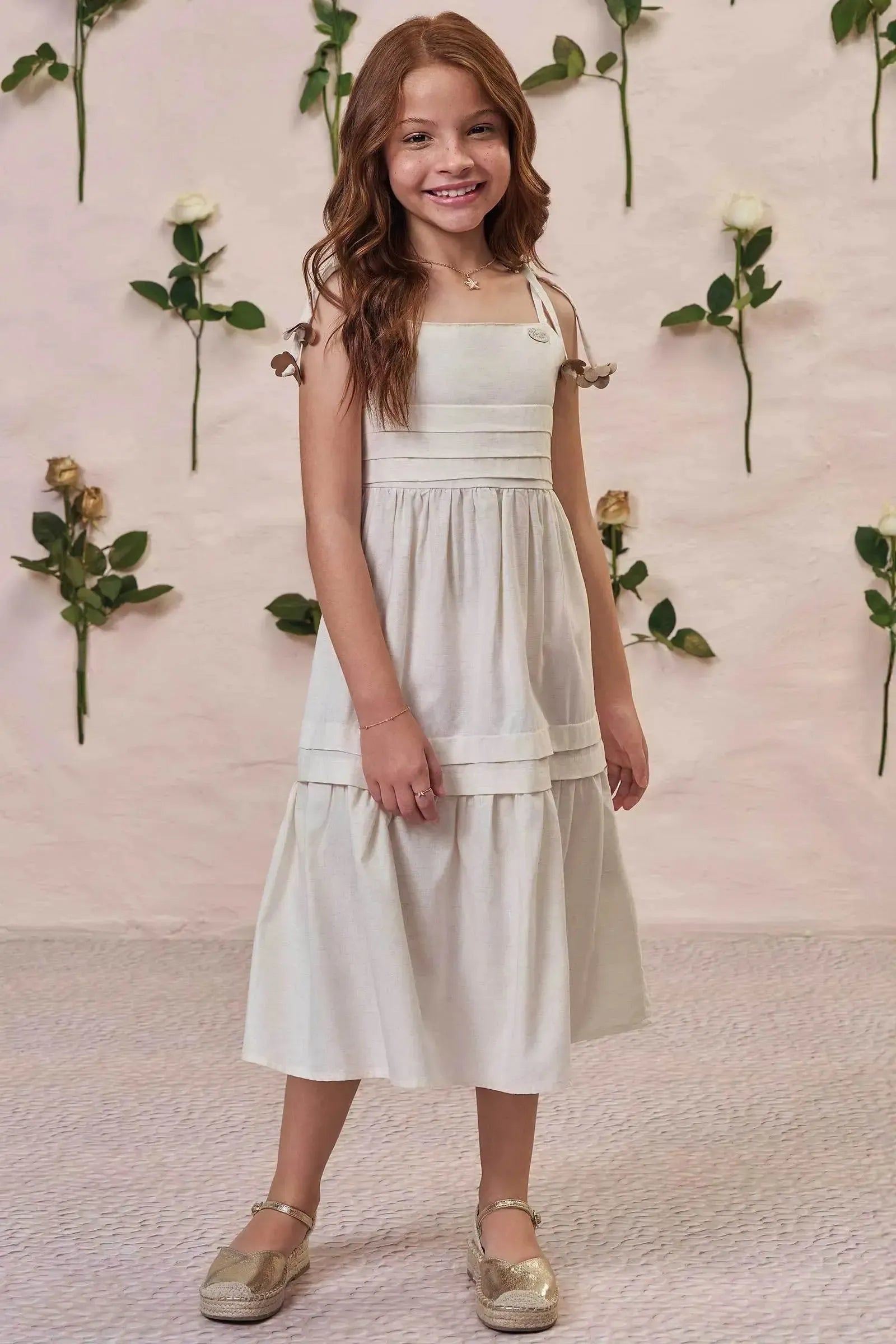 Vestido Midi em Linho Deluxe 98305 Kukiê Infantil Menina