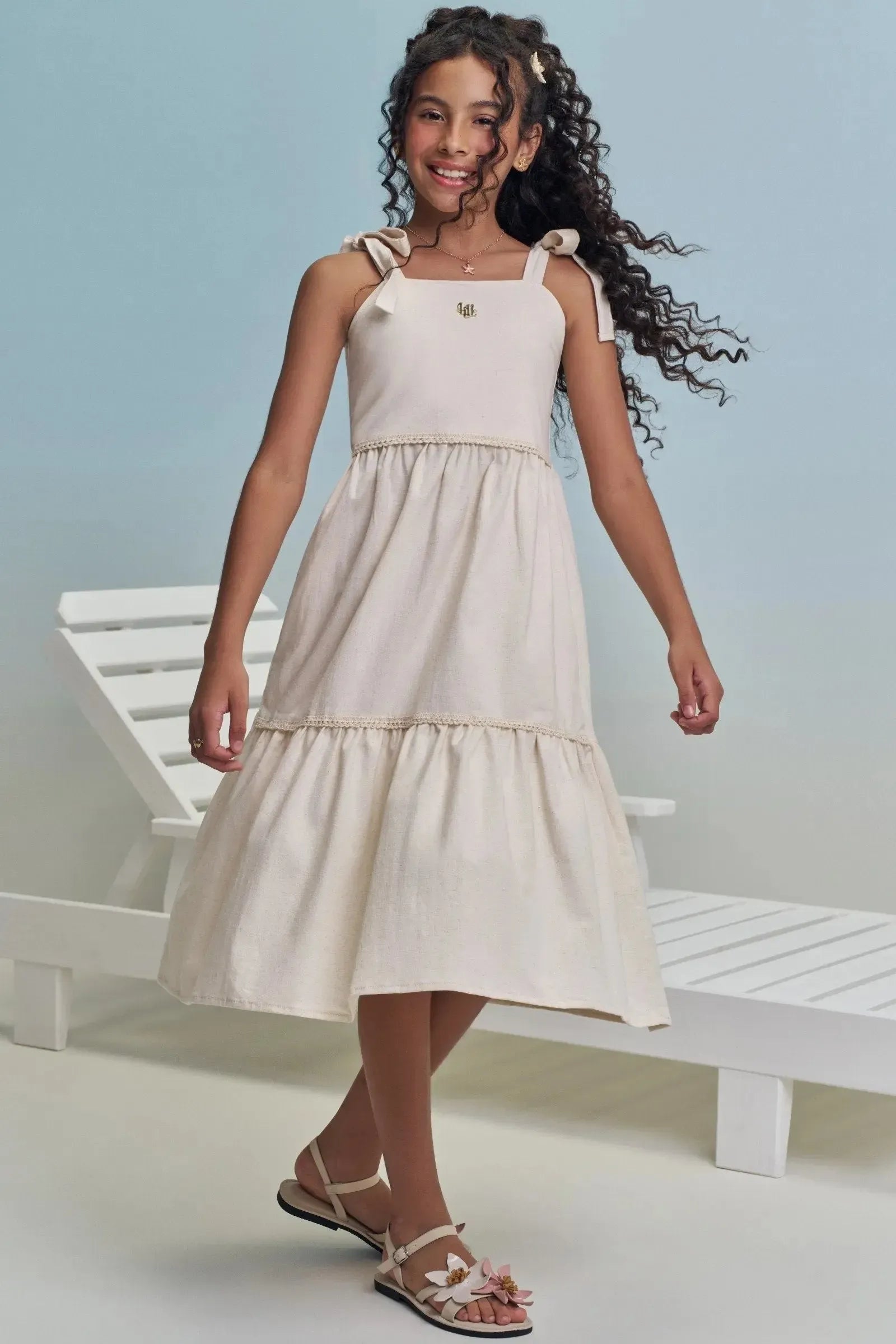 Vestido Midi em Linho Santorini 99451 Lilimoon Teen Menina