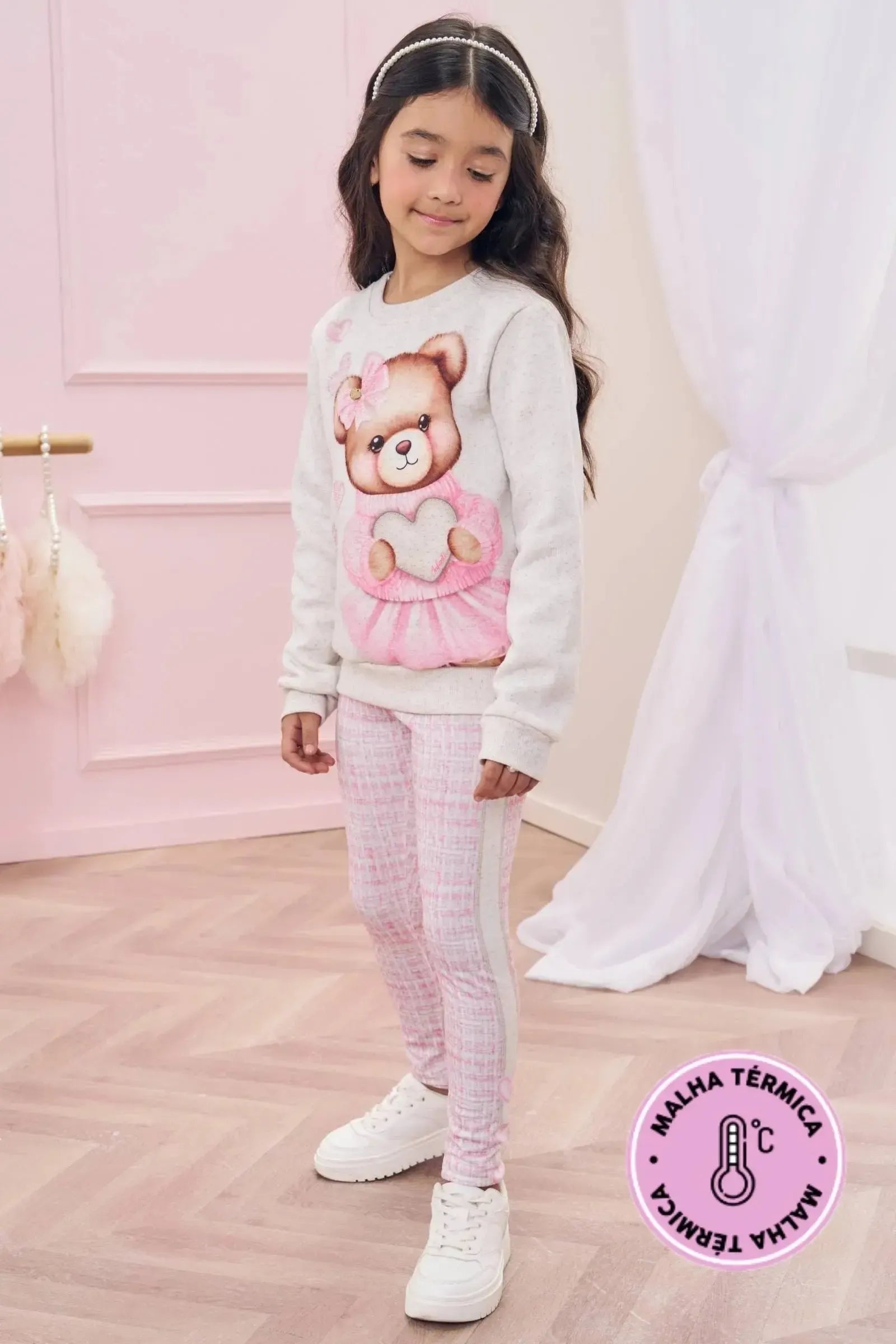 Conjunto de Blusão em Moletom com Pelúcia e Legging em Termoskin Peluciado 79652 Infanti Infantil Menina