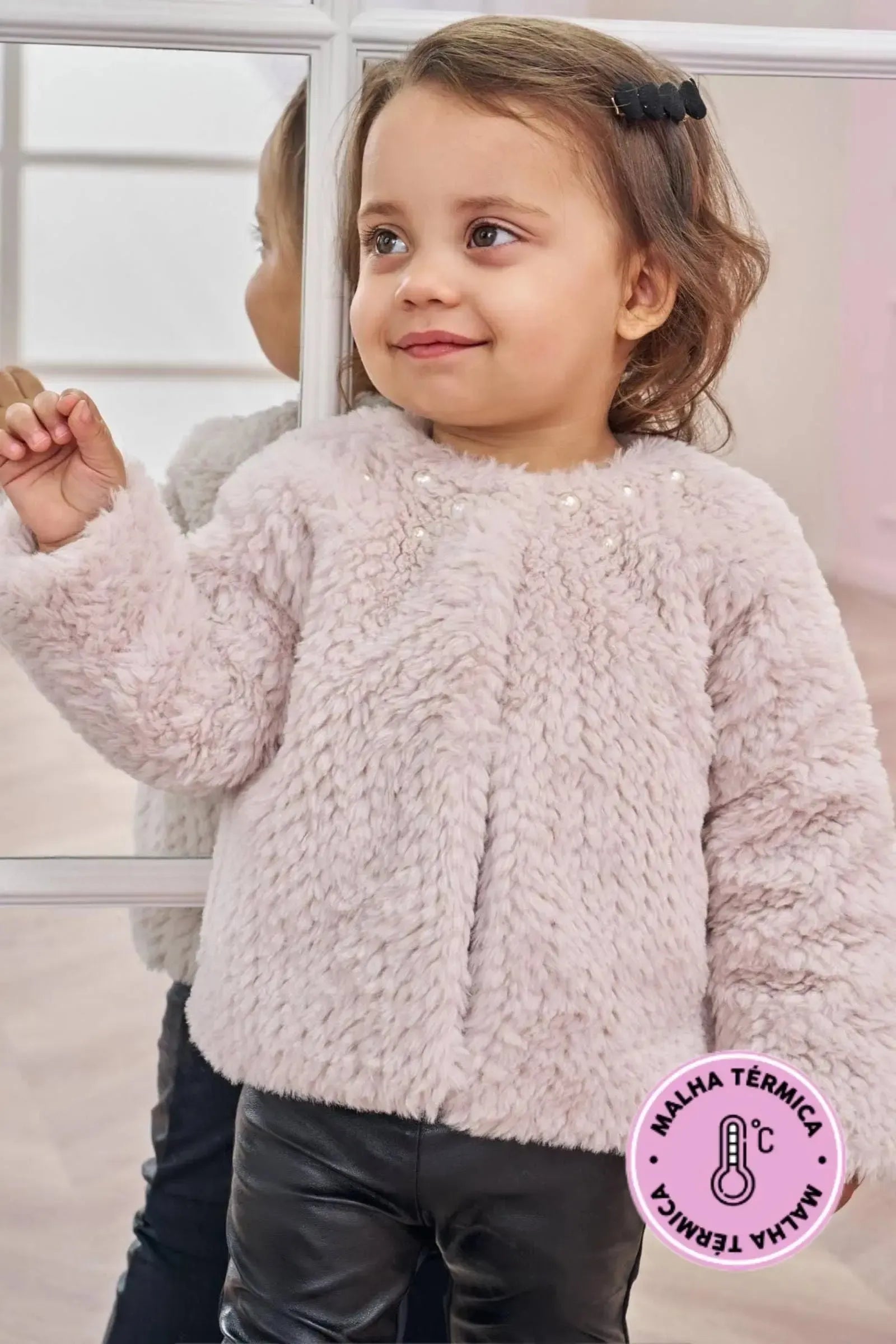Calça Legging em Couro Sintético e Termoskin Peluciado 79820 Infanti Bebê Menina