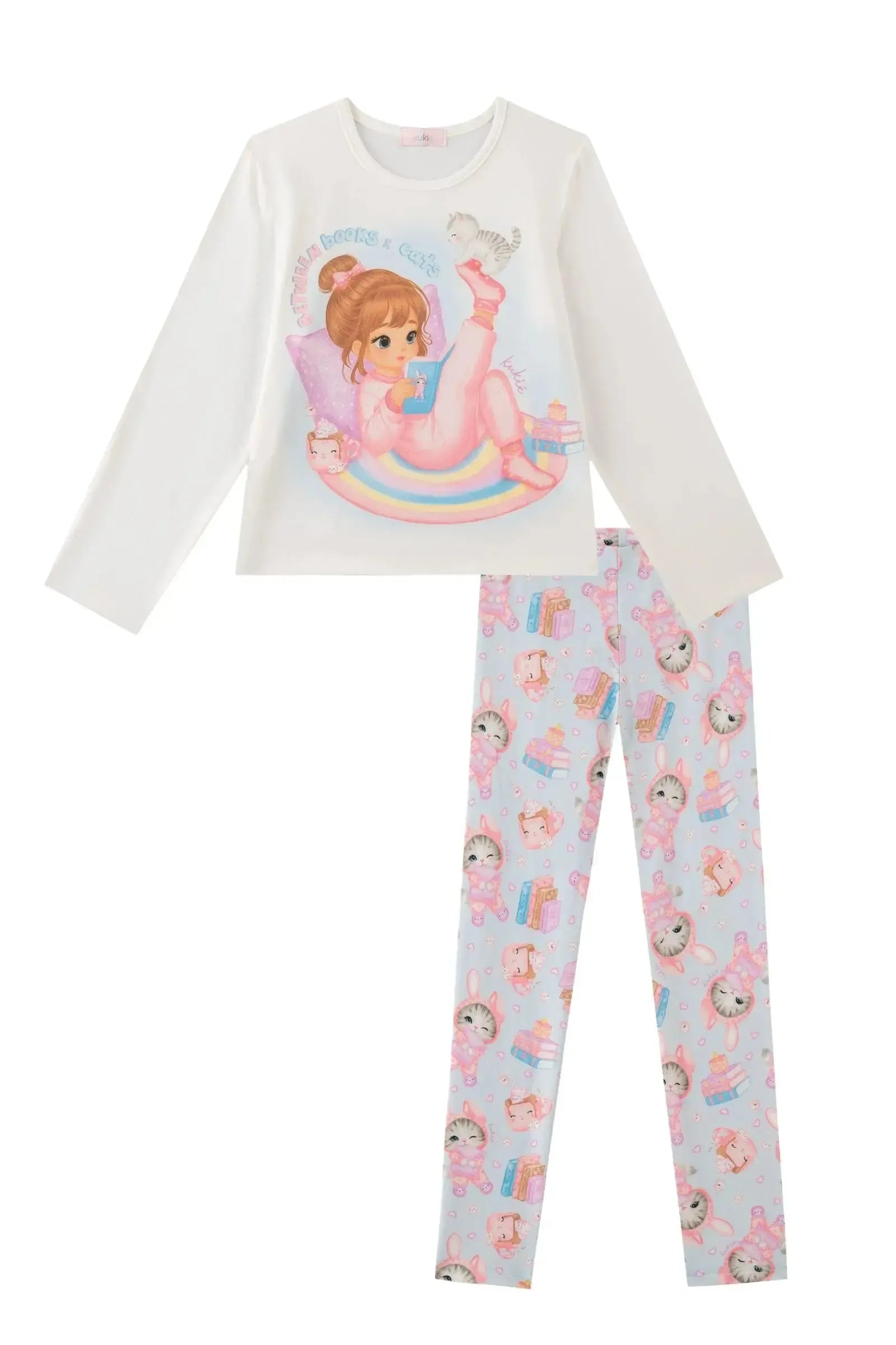 Conjunto de Pijama de Blusa e Calça em Malha Comfy 89279 Kukiê Infantil Menina