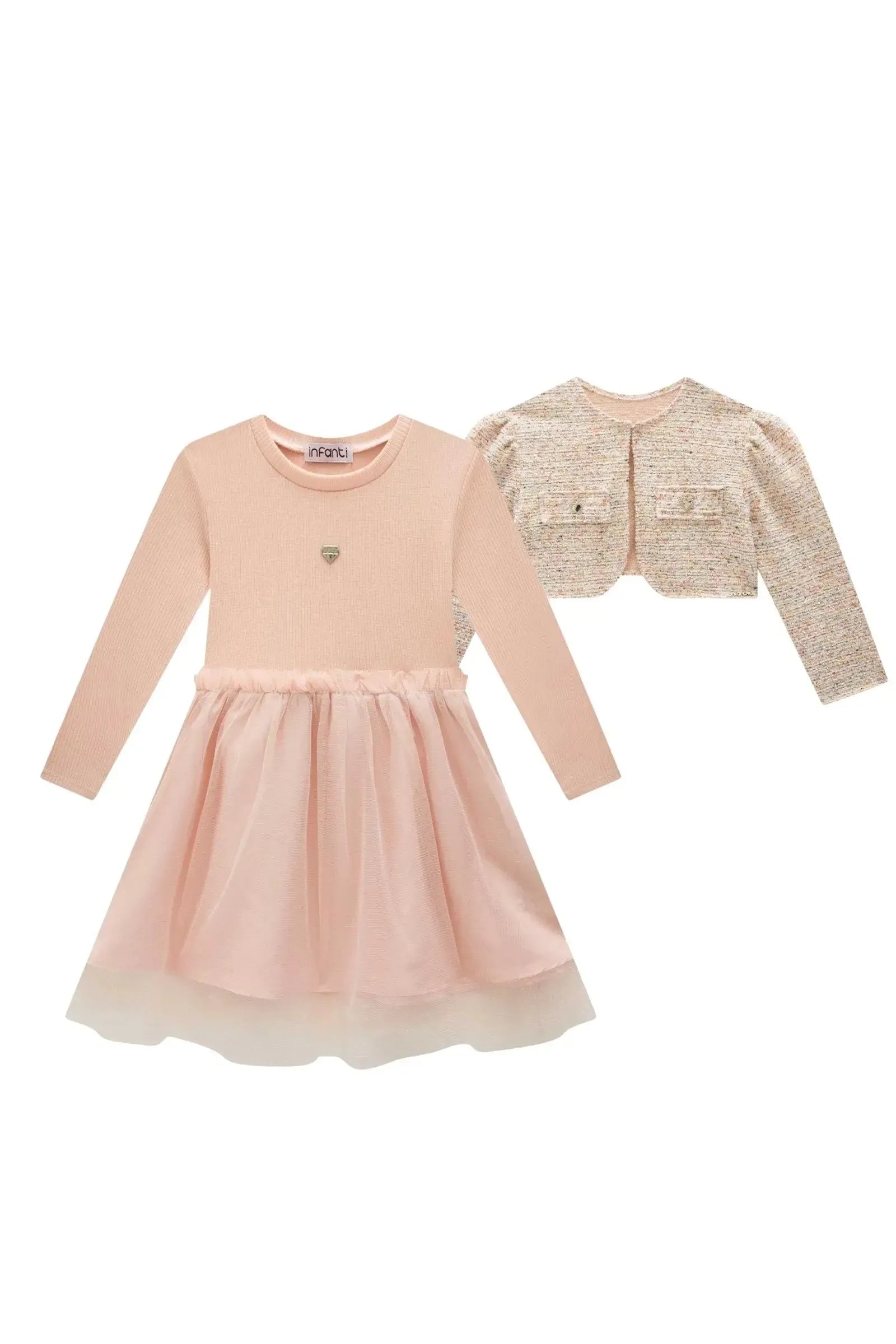 Vestido em Canelado Liz e Tule com Elastano com Bolero em Malha Tweed 91350 Infanti Infantil Menina