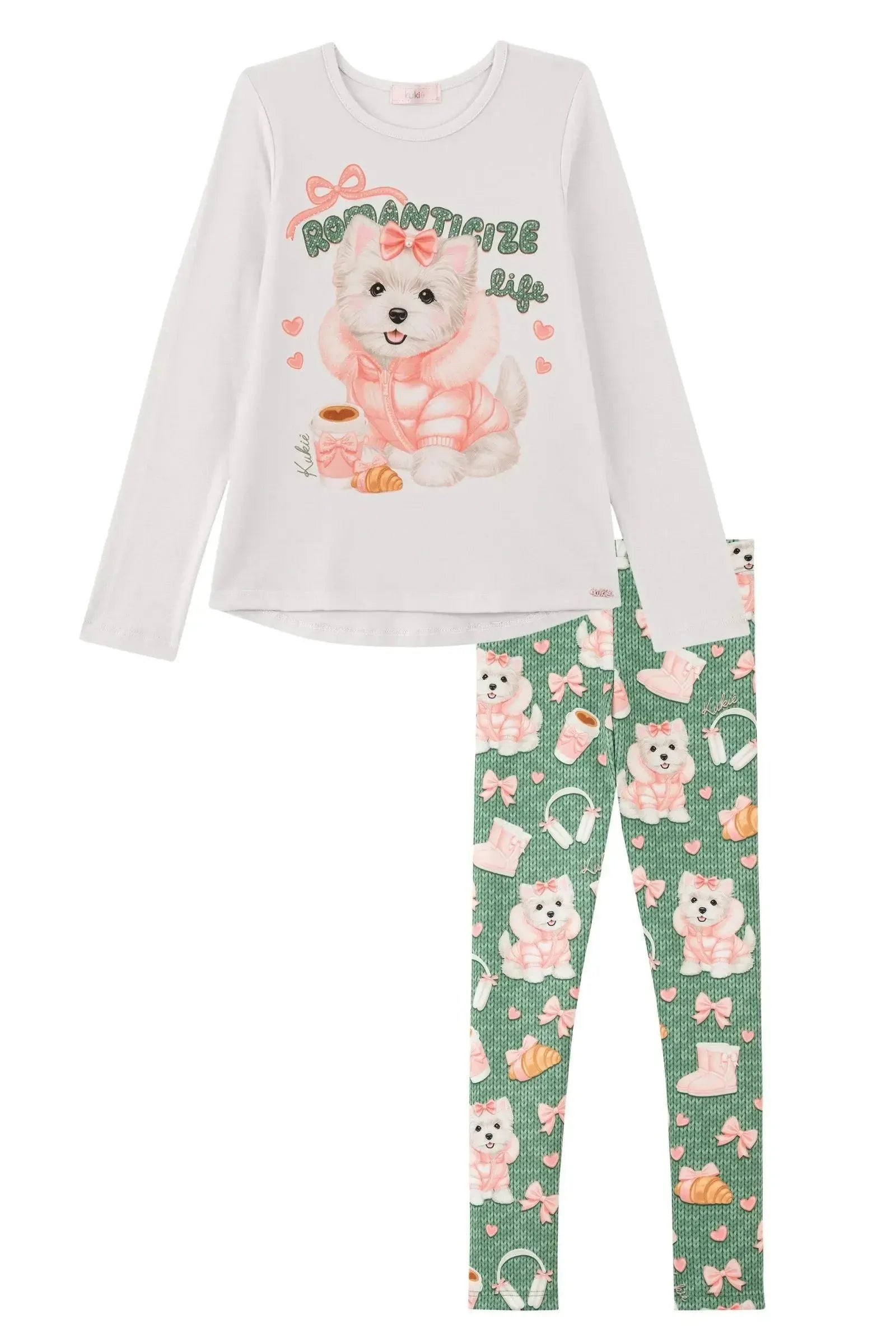 Conjunto de Blusa Alongada em Cotton e Calça Legging em Fly Tech 90303 Kukiê Infantil Menina