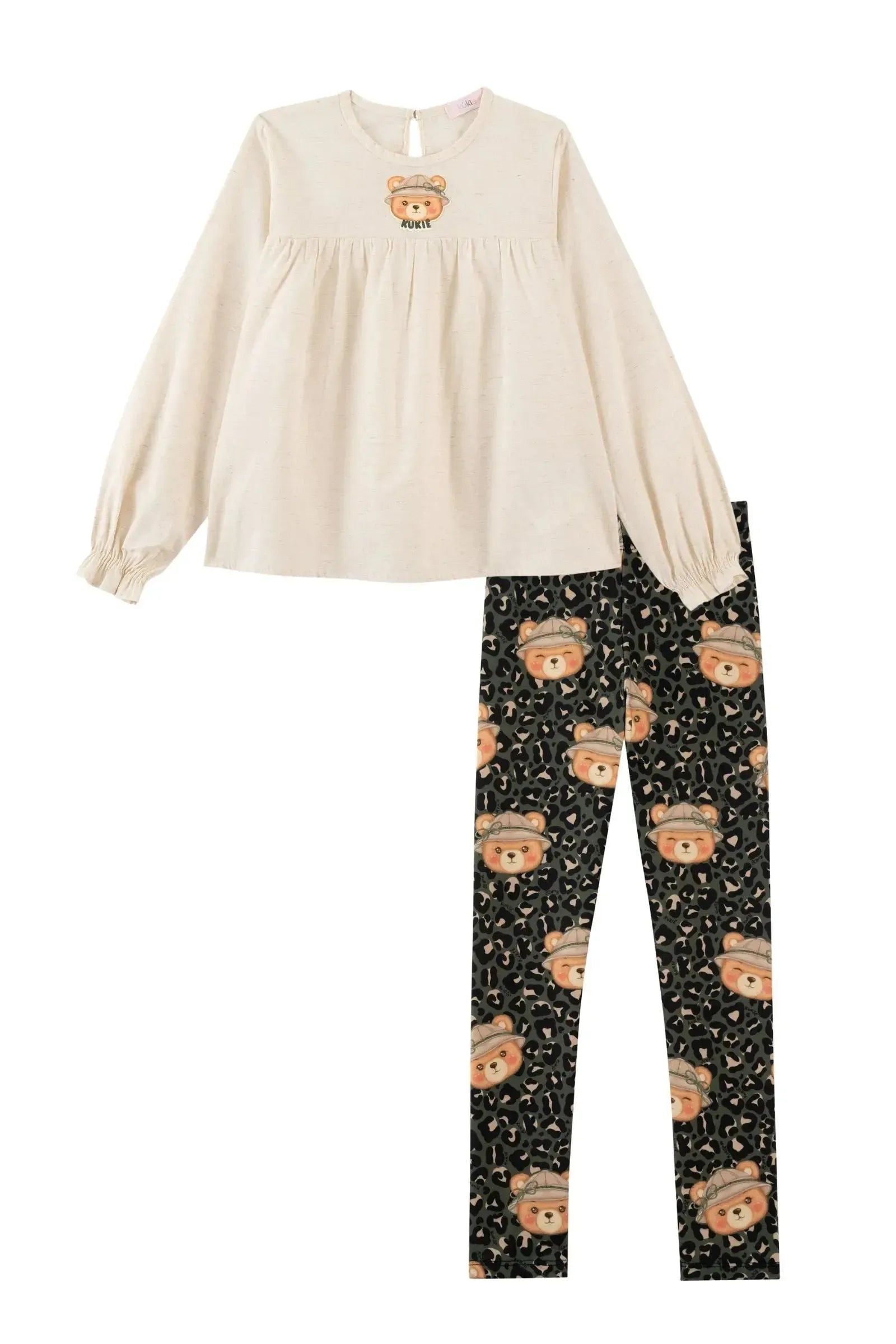 Conjunto de Bata em Linho e Calça Legging em Molecotton 90589 Kukiê Infantil Menina