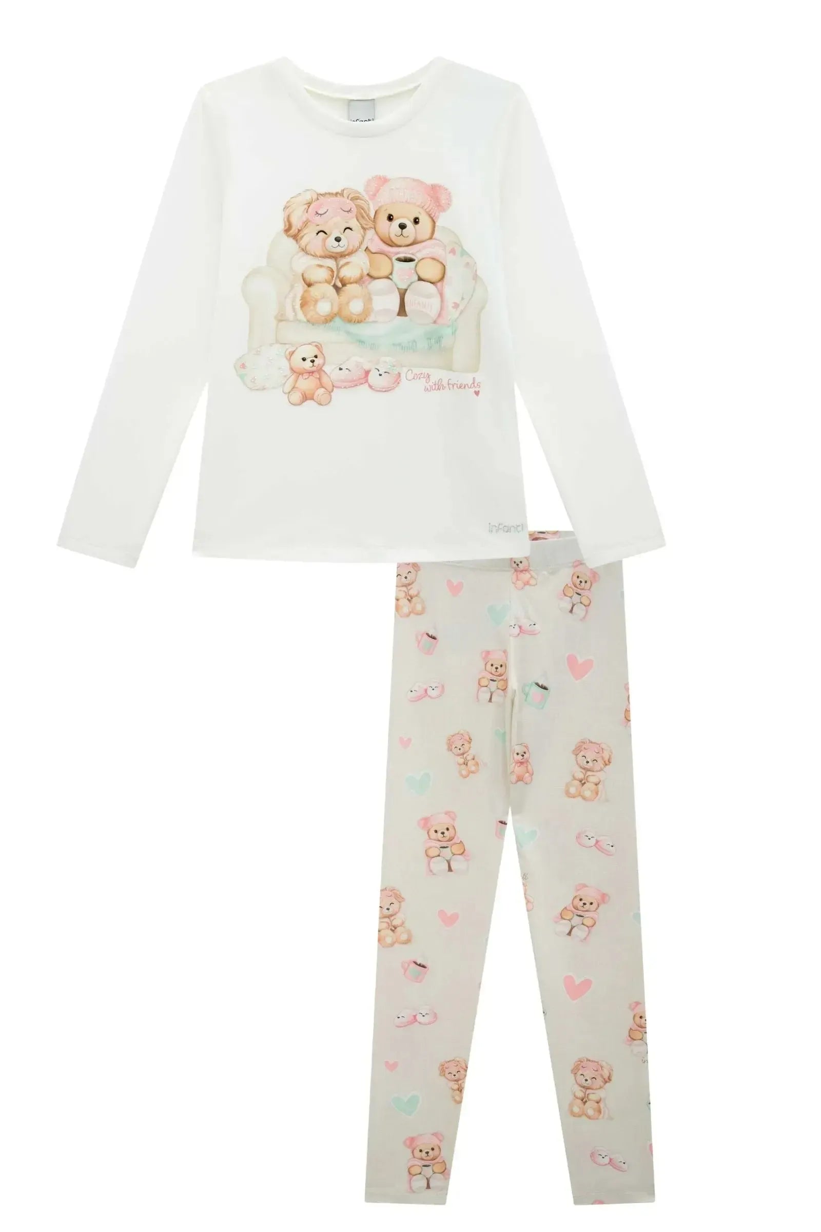 Conjunto de Pijama de Blusa e Calça Legging em Malha Comfy 89636 Infanti Infantil Menina