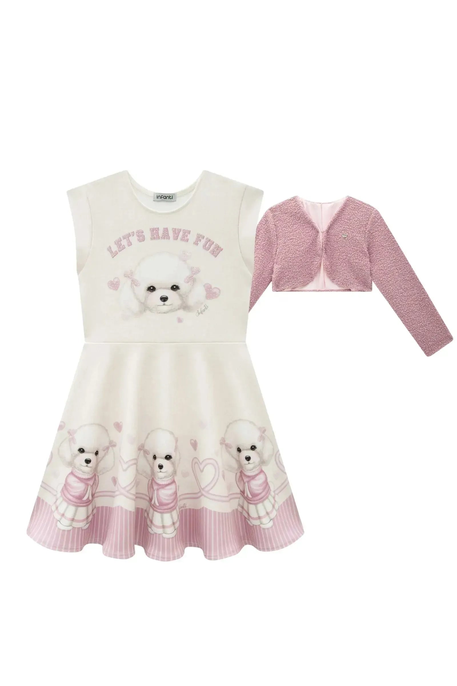 Vestido em Fly Tech com Bolero em Pelo Durban 92680 Infanti Infantil Menina
