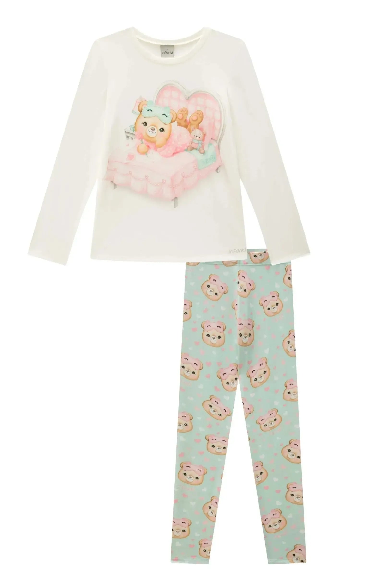 Conjunto de Pijama de Blusa e Calça Legging em Malha Comfy 89639 Infanti Infantil Menina