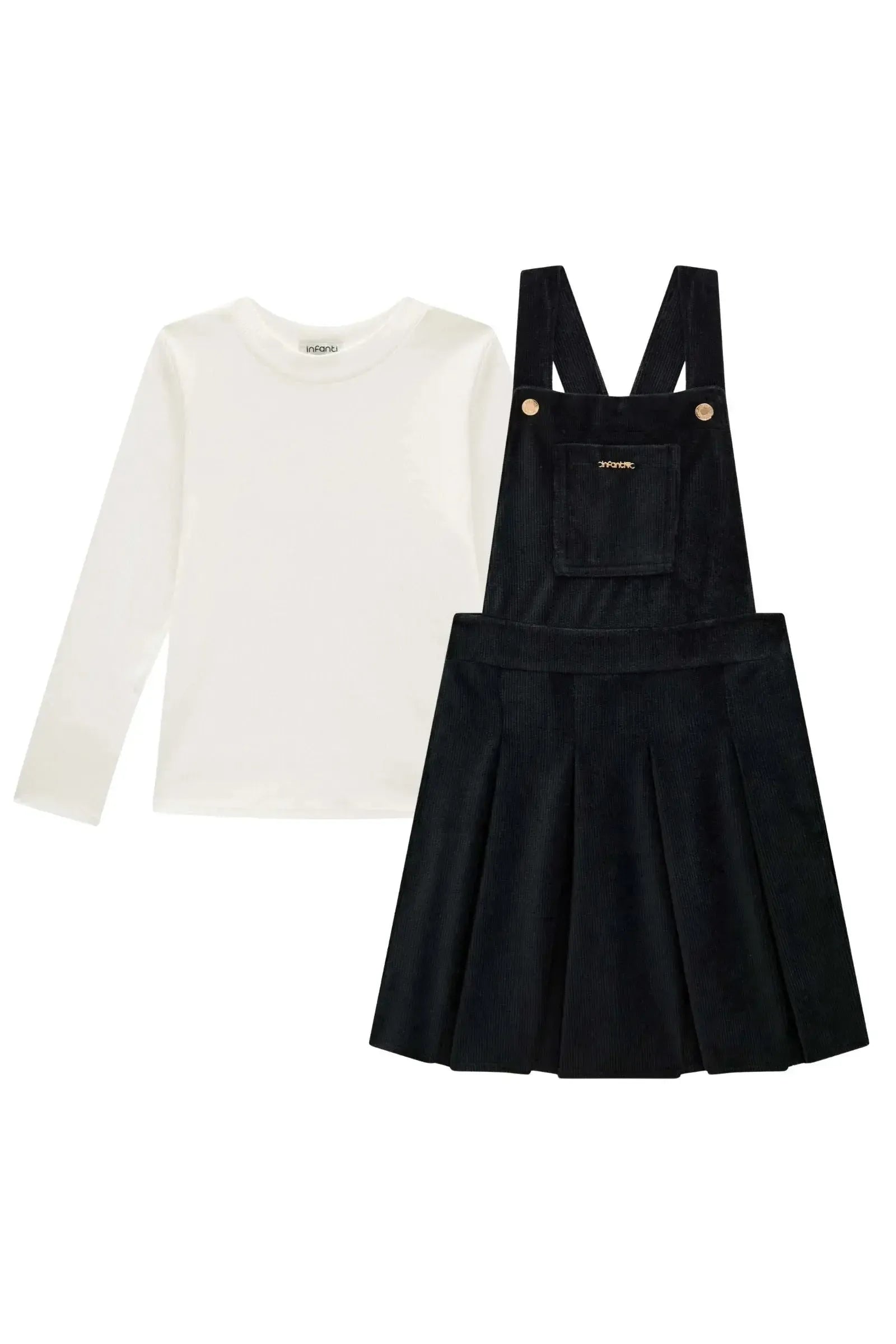 Conjunto de Blusa em Canelado Liz e Salopete em Malha Cotelê 90798 Infanti Infantil Menina