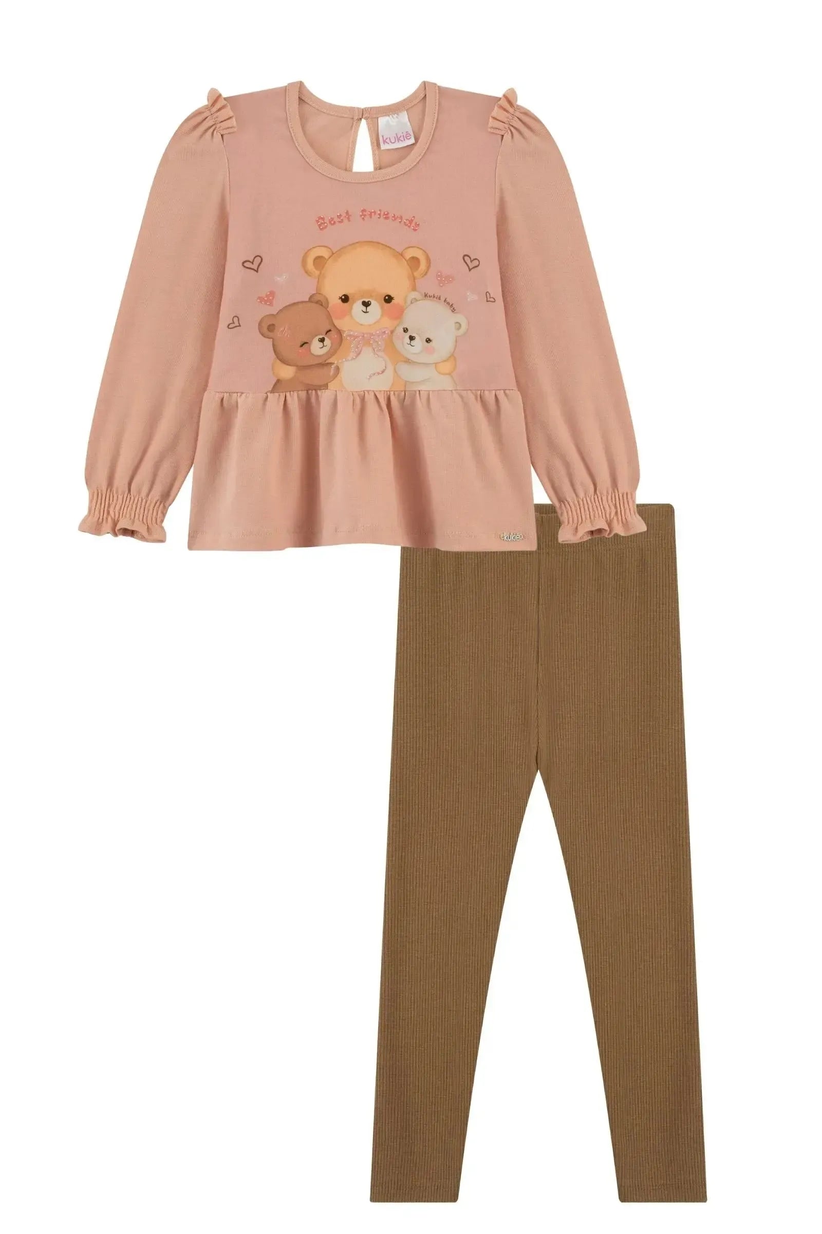 Conjunto de Bata em Cotton e Calça Legging em Canelado 92192 Kukiê Bebê Menina