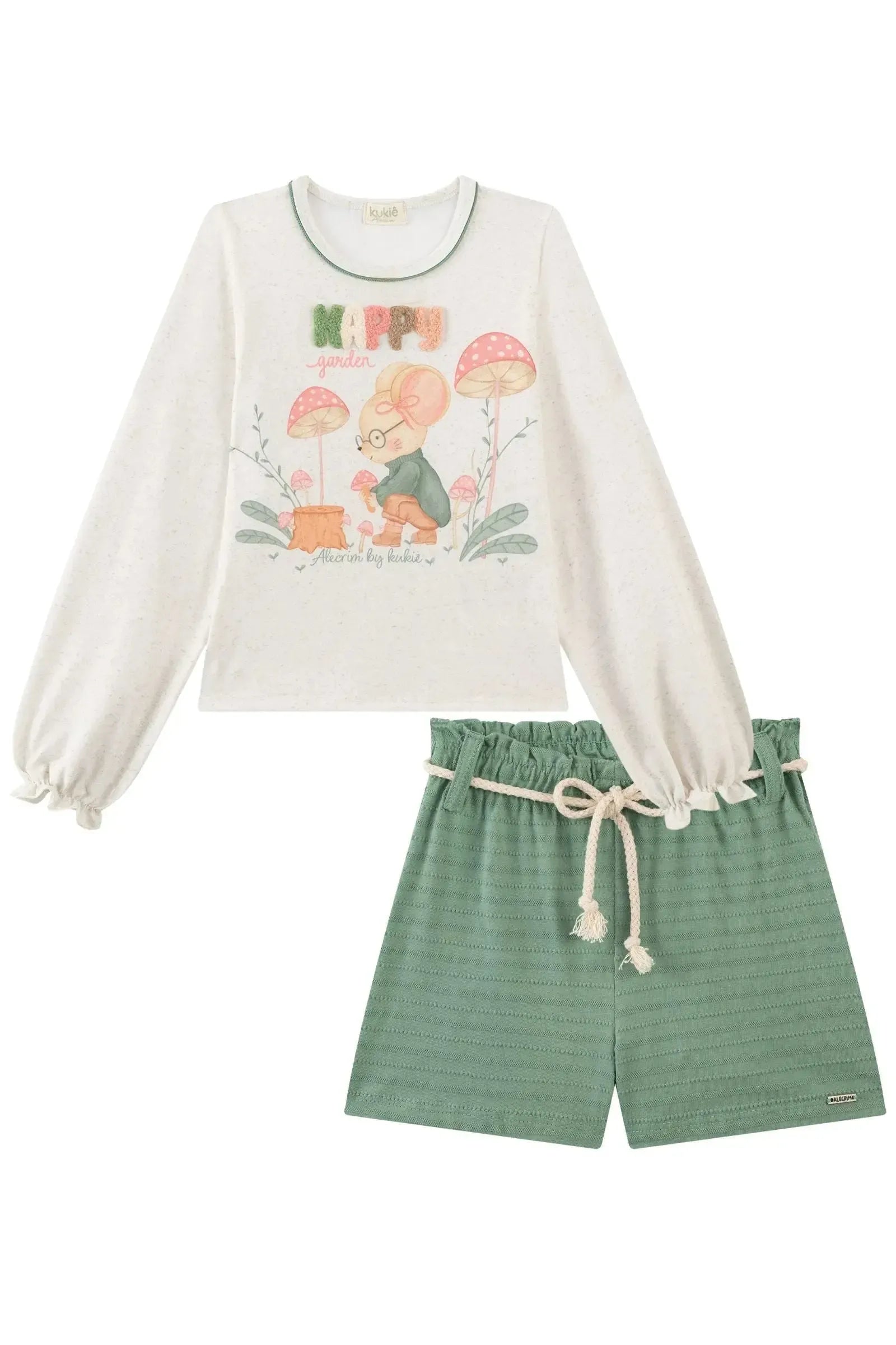 Conjunto de Blusa em Malha Power e Shorts em Malha Textura 89607 Kukiê Infantil Menina