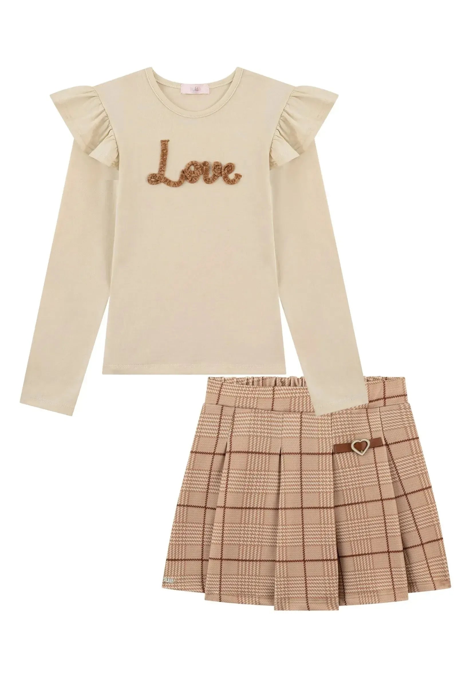 Conjunto de Blusa em Cotton e Short Saia em Molecotton 90231 Kukiê Infantil Menina