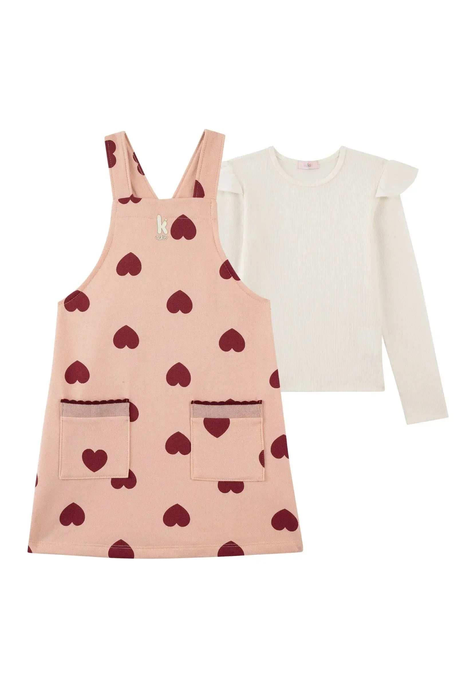Conjunto de Salopete em Moletom com Pelúcia e Blusa em Canelado 89822 Kukiê Infantil Menina