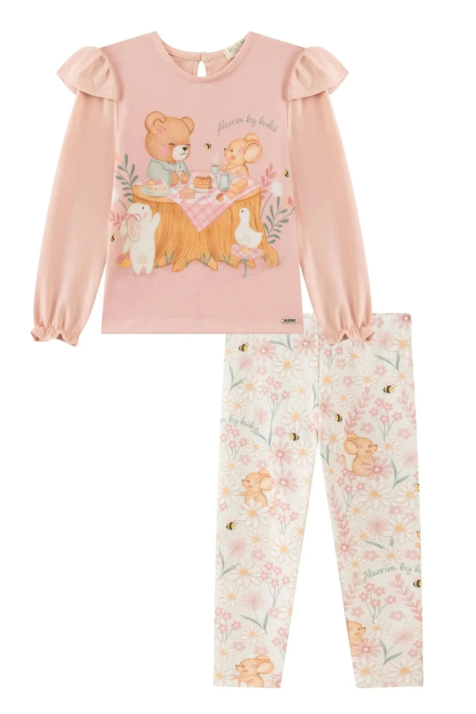 Conjunto de Blusa em Cotton e Calça Legging em Canelado 90300 Kukiê Bebê Menina