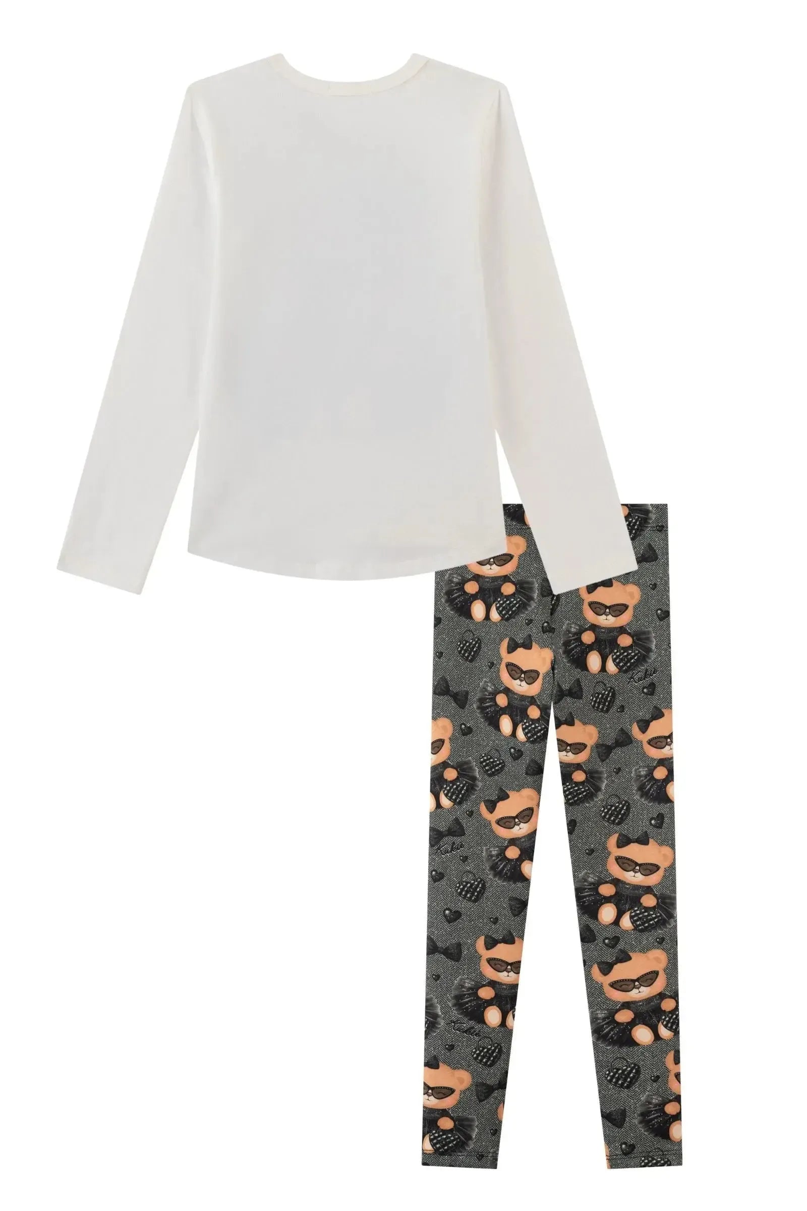 Conjunto de Blusa Alongada em Cotton e Calça Legging em Fly Tech 90890 Kukiê Infantil Menina