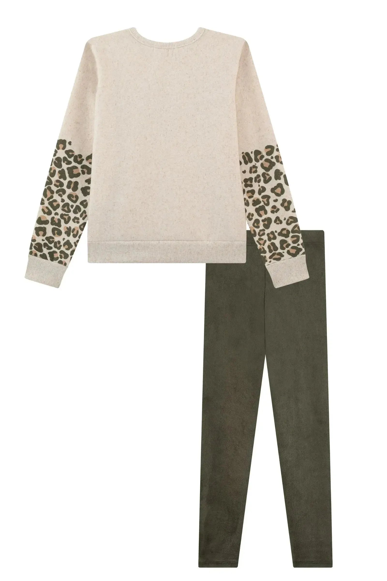Conjunto de Blusão Alongado em Moletom Linho com Pelúcia e Calça Legging em Cotelê 90578 Kukiê Infantil Menina