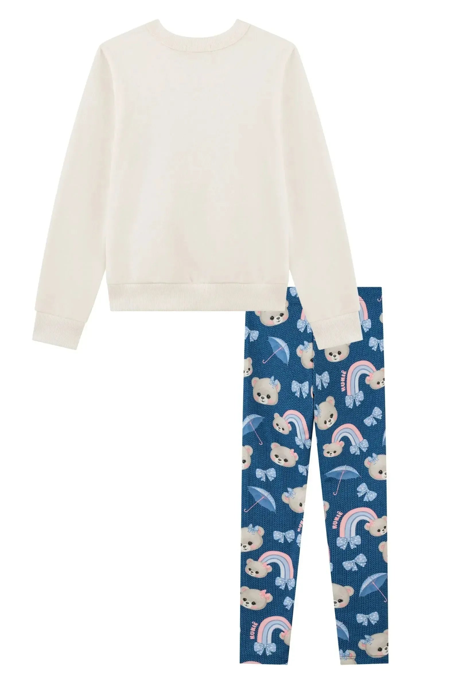 Conjunto de Blusão em Moletom com Pelúcia e Calça Legging em Termoskin Peluciado 90796 Kukiê Infantil Menina