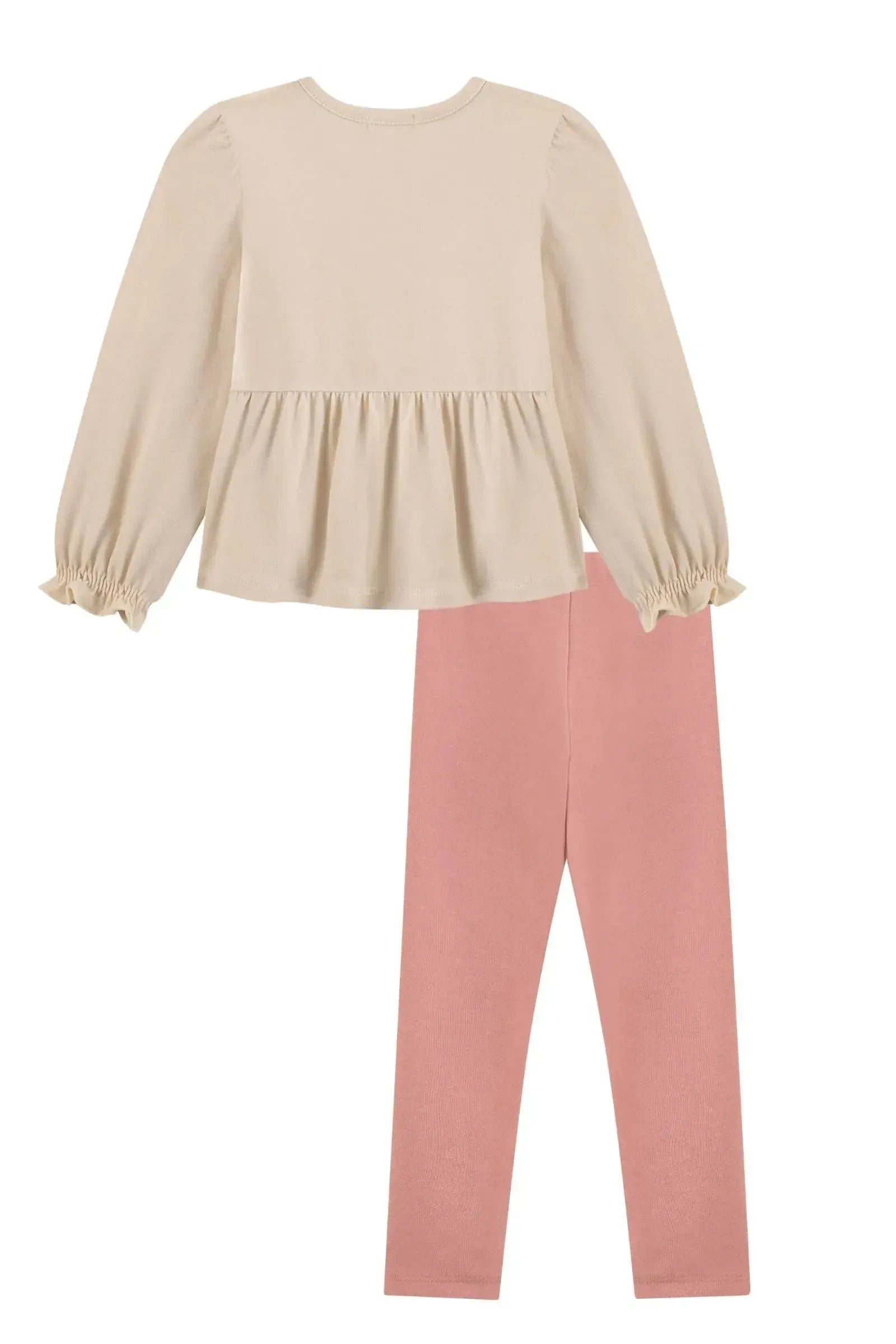 Conjunto de Bata em Cotton e Calça Legging em Cotton Jeans 89879 Kukiê Bebê Menina