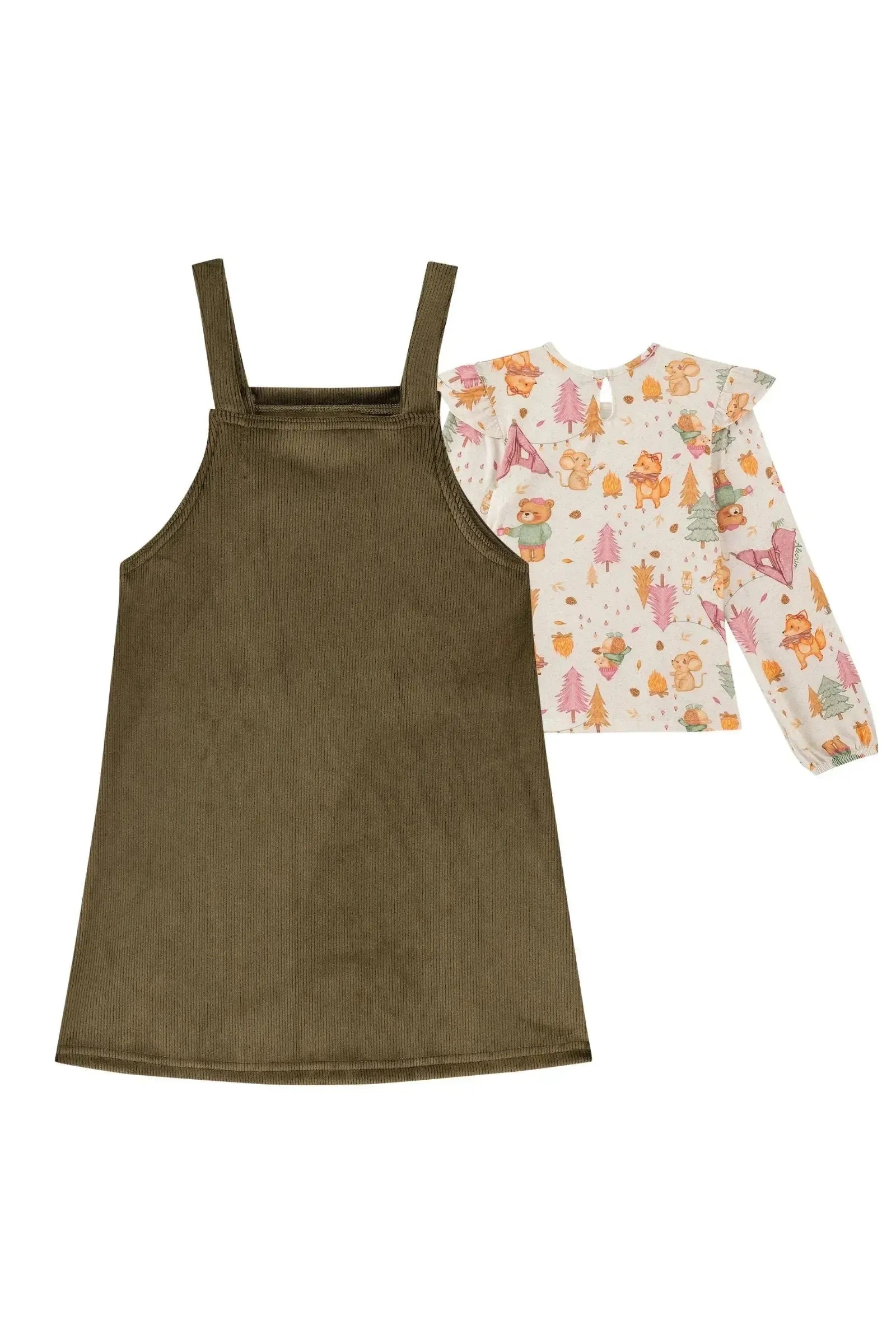 Conjunto de Blusa em Malha Comfy e Salopete em Cotelê Suede 89912 Kukiê Infantil Menina