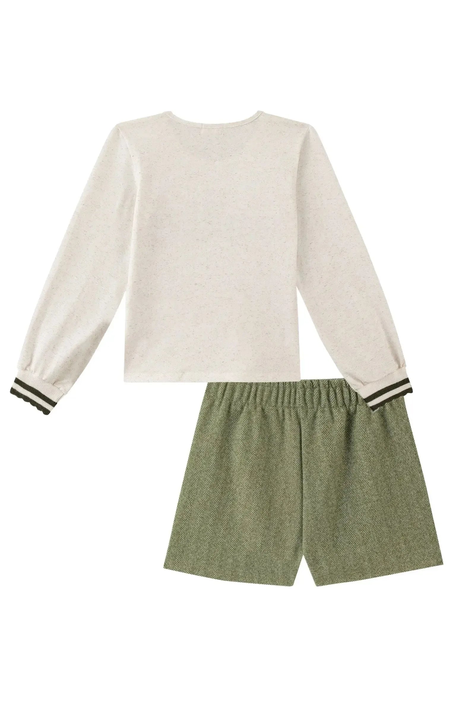 Conjunto de Blusa em Malha Power e Shorts em Tecido Chevron 89578 Kukiê Infantil Menina