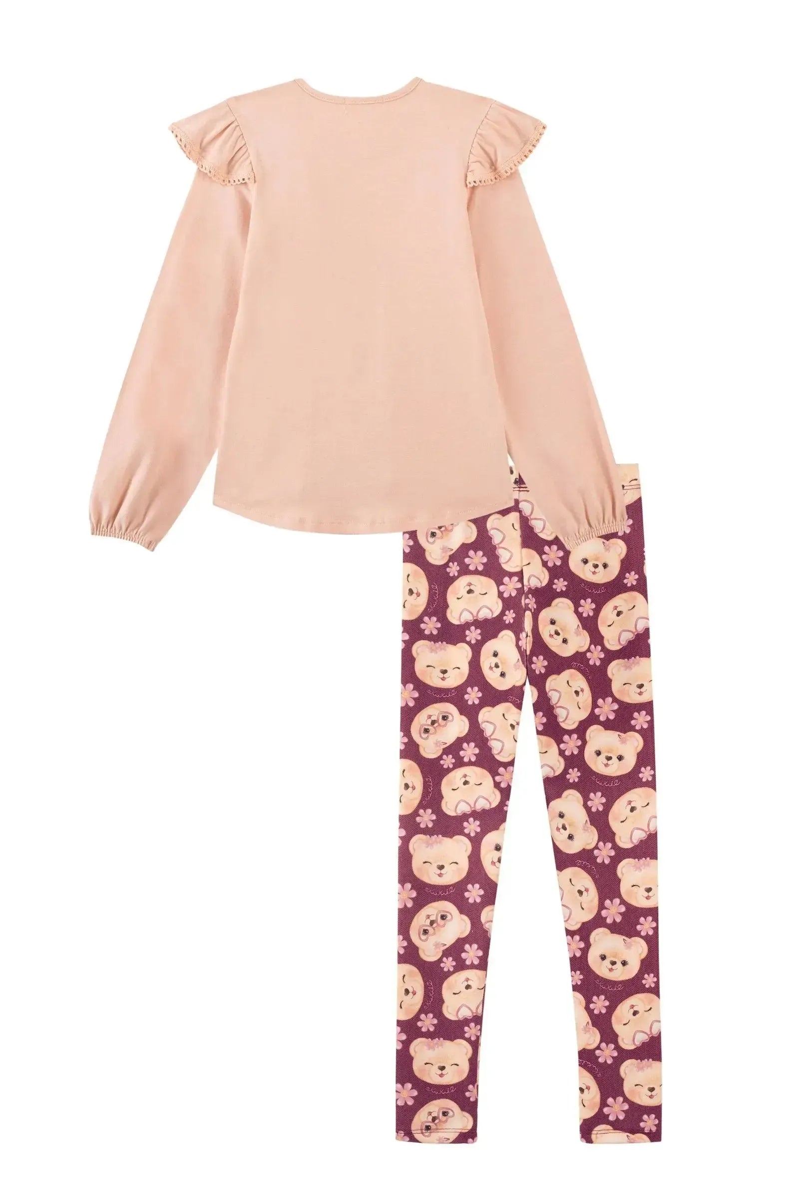 Conjunto de Blusa Alongada em Cotton e Calça Legging em Malha Power 90210 Kukiê Infantil Menina