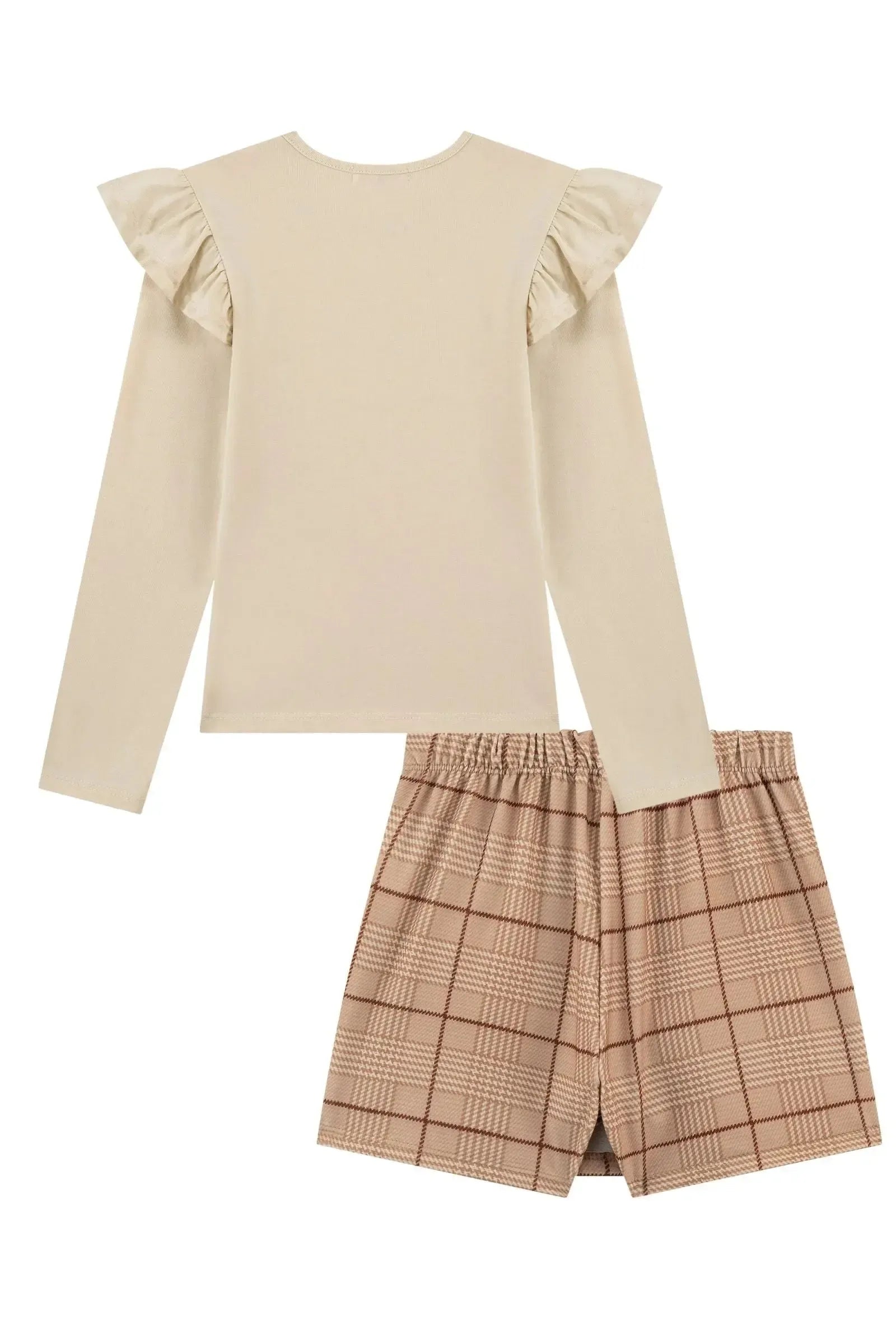 Conjunto de Blusa em Cotton e Short Saia em Molecotton 90231 Kukiê Infantil Menina
