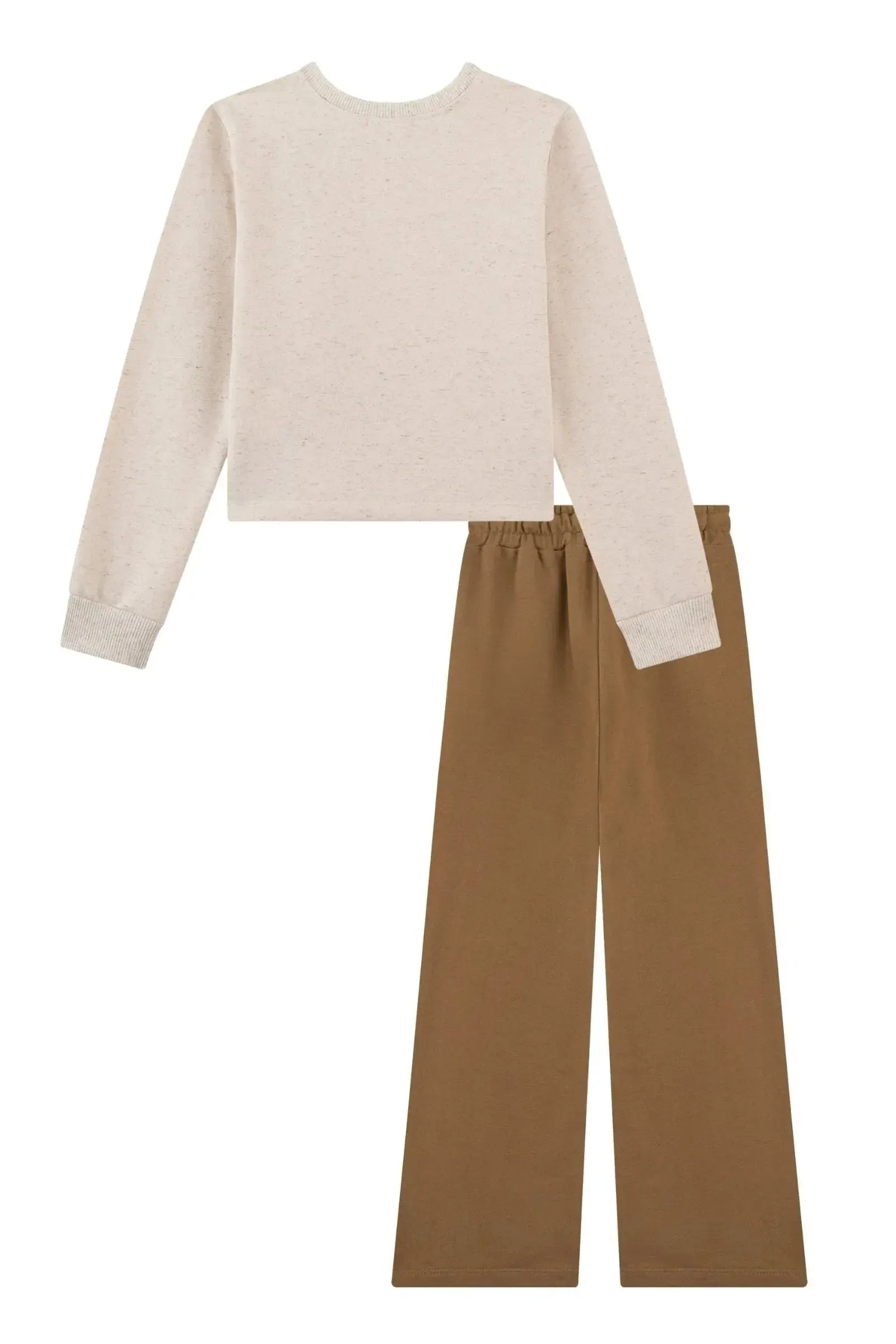 Conjunto de Blusão Boxy e Calça Wide Leg em Moletom sem Pelúcia 91691 Kukiê Infantil Menina