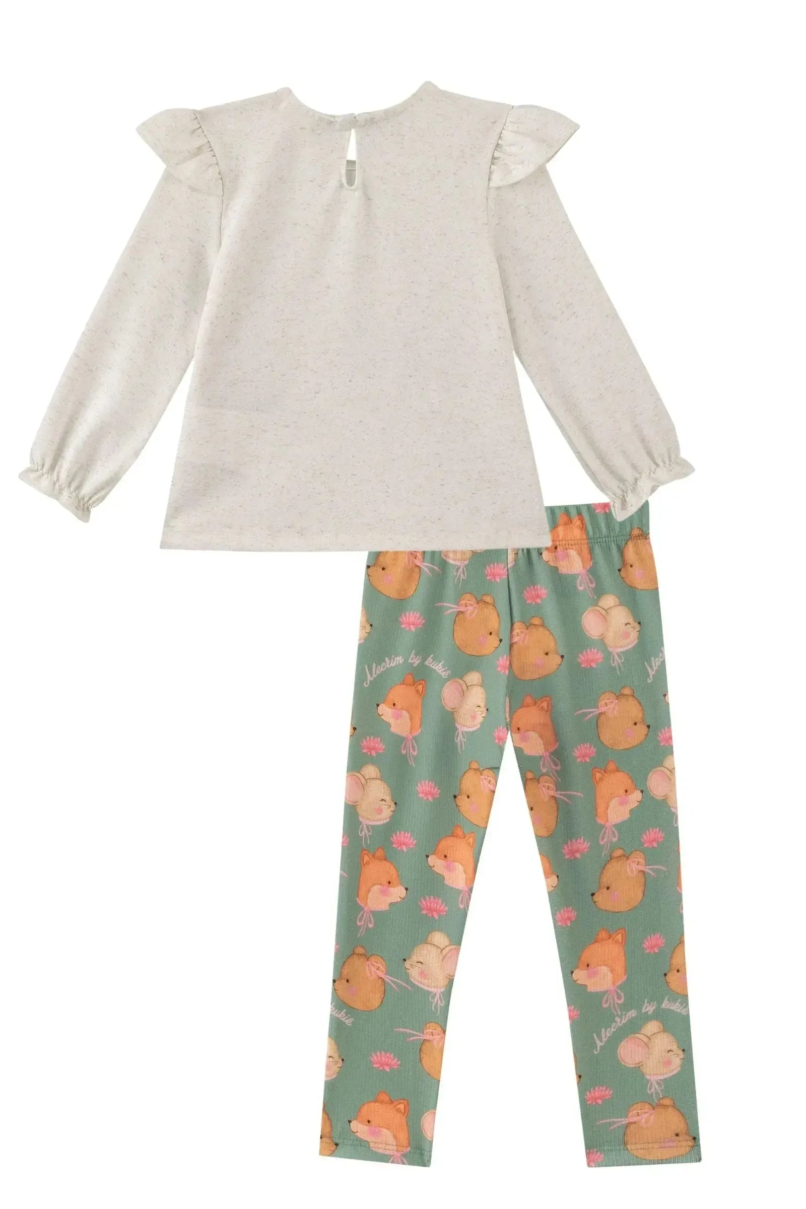 Conjunto de Blusa em Malha Power e Calça Legging em Canelado 90280 Kukiê Bebê Menina