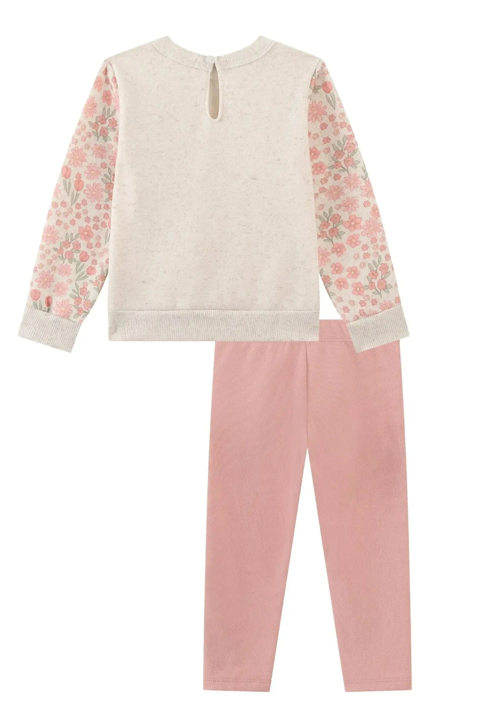 Conjunto de Blusão em Moletom Linho com Pelúcia e Calça Legging em Canelado Comfy 90284 Kukiê Bebê Menina
