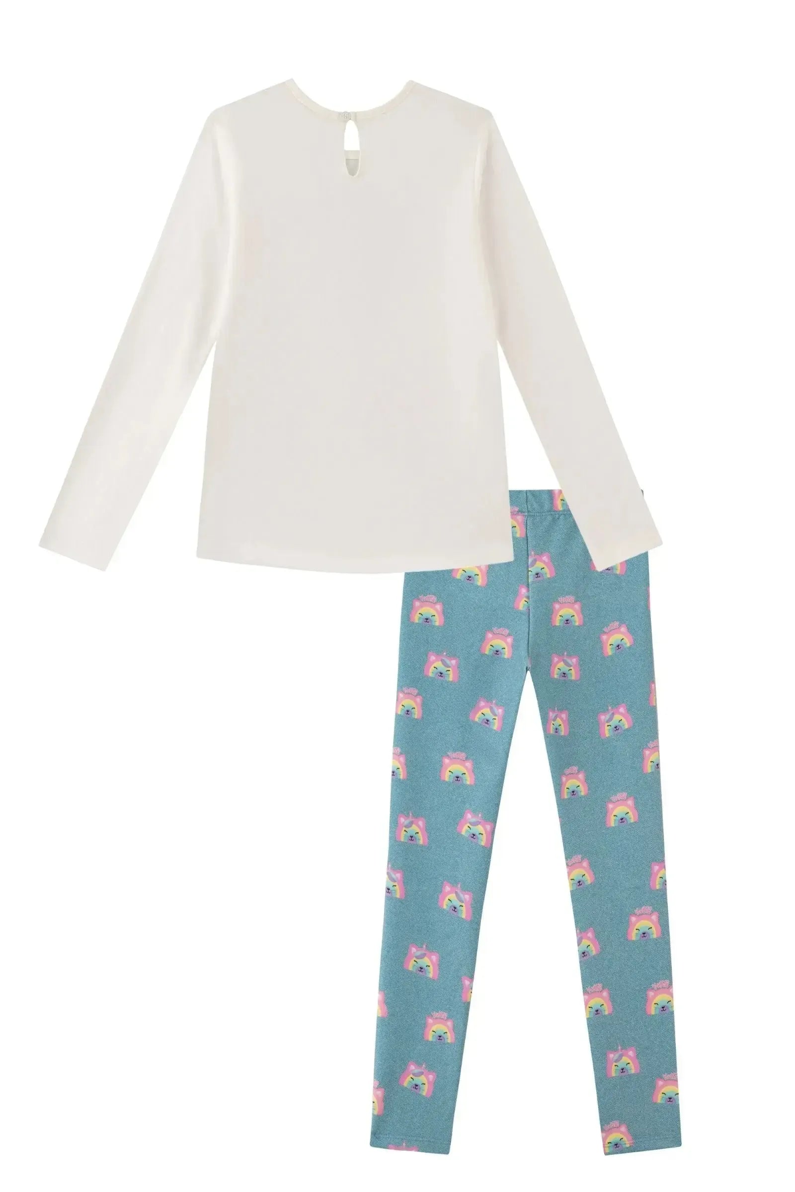 Conjunto de Blusa Alongada em Cotton e Calça Legging em Molecotton 90164 Kukiê Infantil Menina