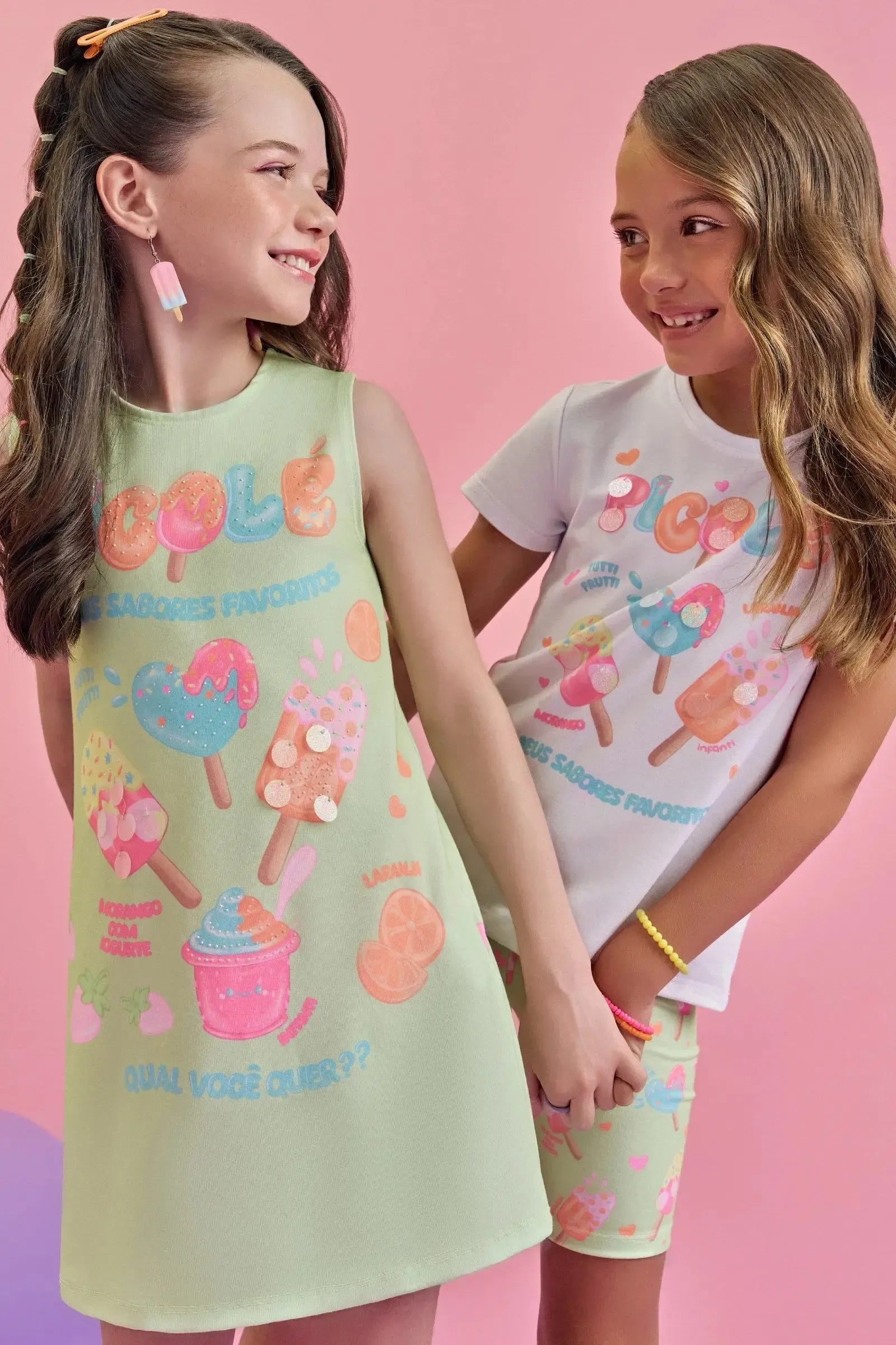 Conjunto de Blusa Alongada em Meia Malha e Biker em Malha Power 86961 Infanti Infantil Menina
