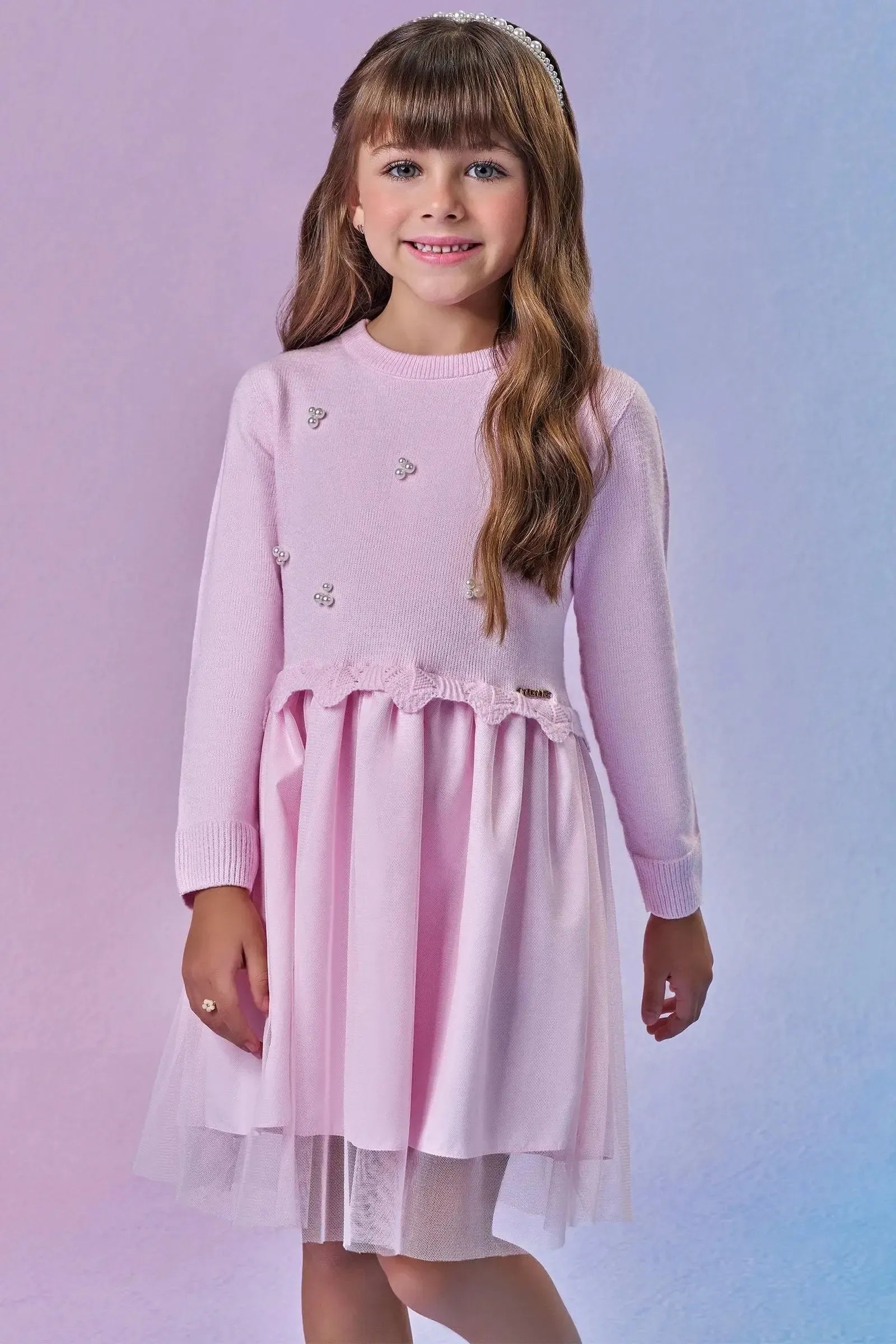 Vestido em Tricot Prime e Tule com Elastano 87684 Infanti Infantil Menina