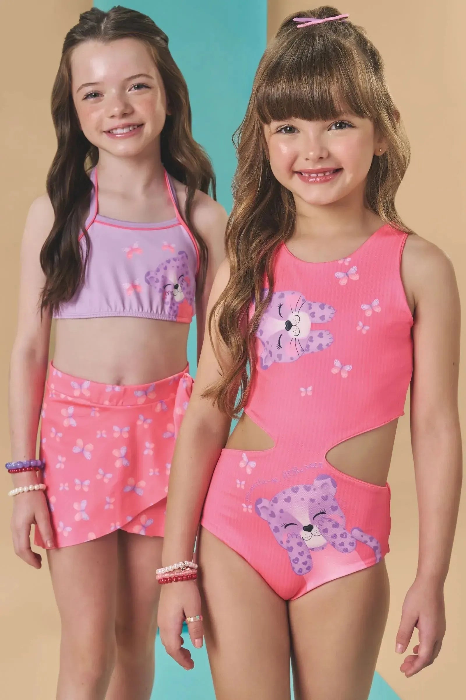 Trio de Biquíni e Saída de Praia em Malha UV Dry com Proteção UV 50+ 87808 Infanti Infantil Menina