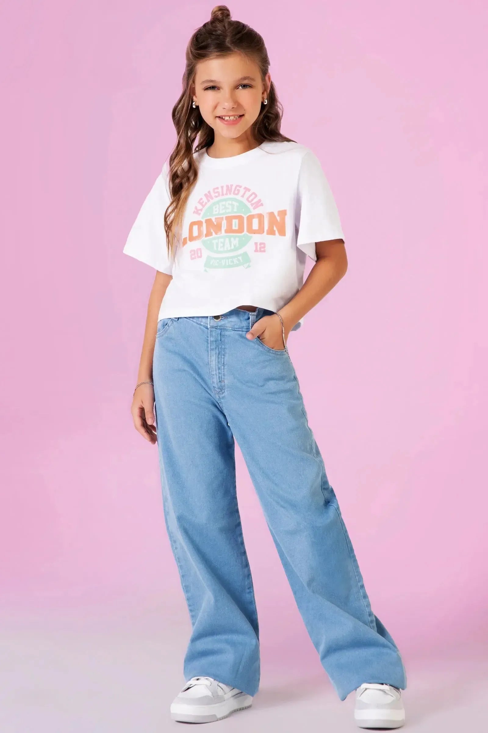 Calça Wide Leg em Jeans com Elastano 88512 Vic&Vicky Teen Menina