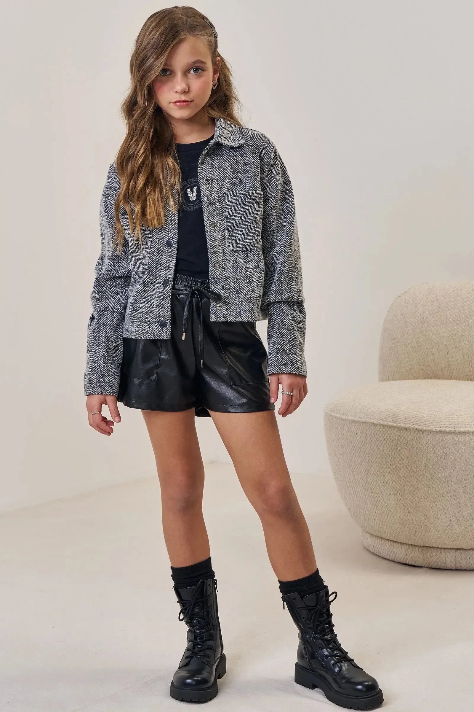 Jaqueta Boxy em Tweed 89426 Vic&Vicky Teen Menina